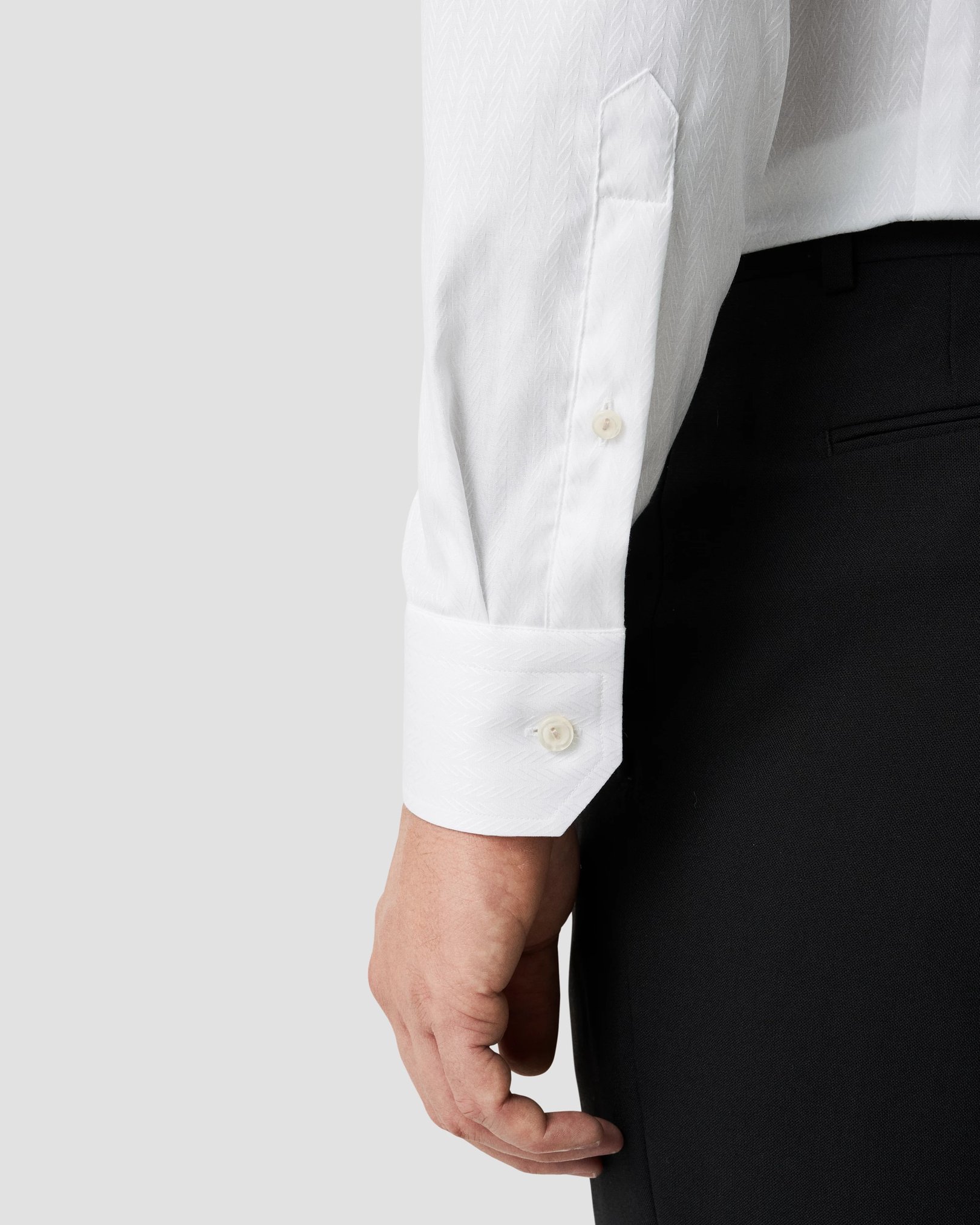 Eton - white textured herringbone shirt