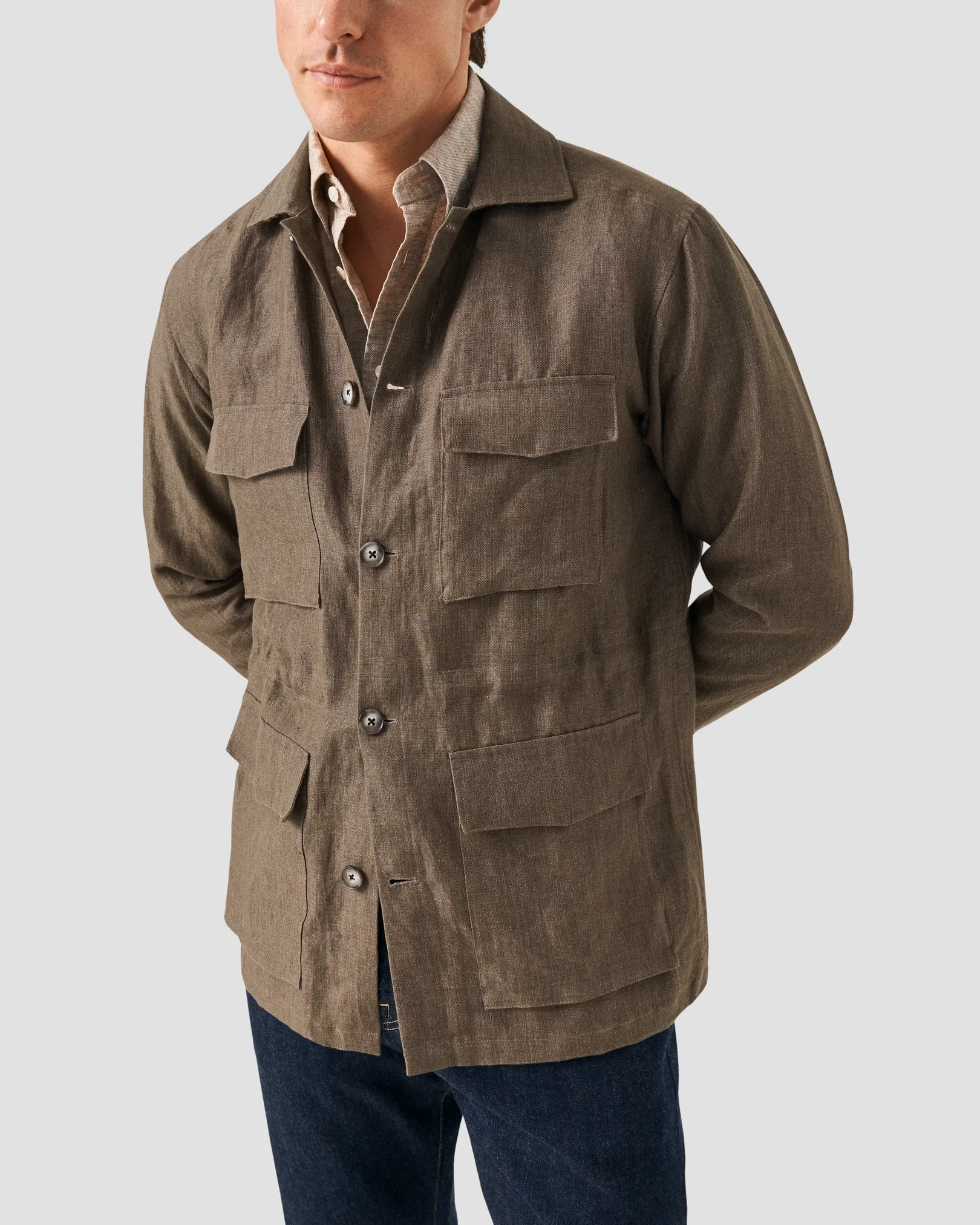 Eton - dark green turndown collar overshirt