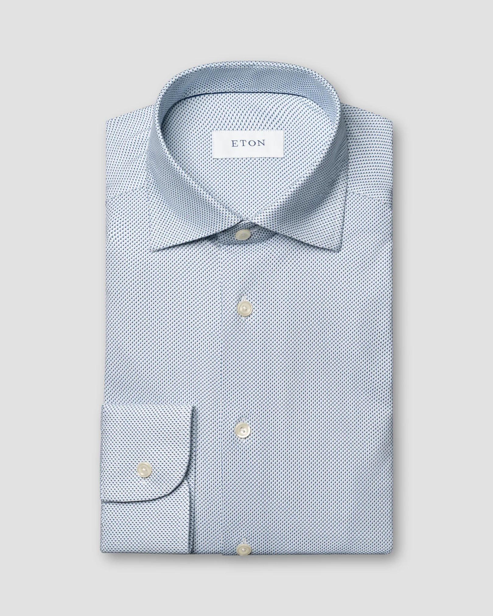Eton - light blue geometric cotton four way stretch shirt