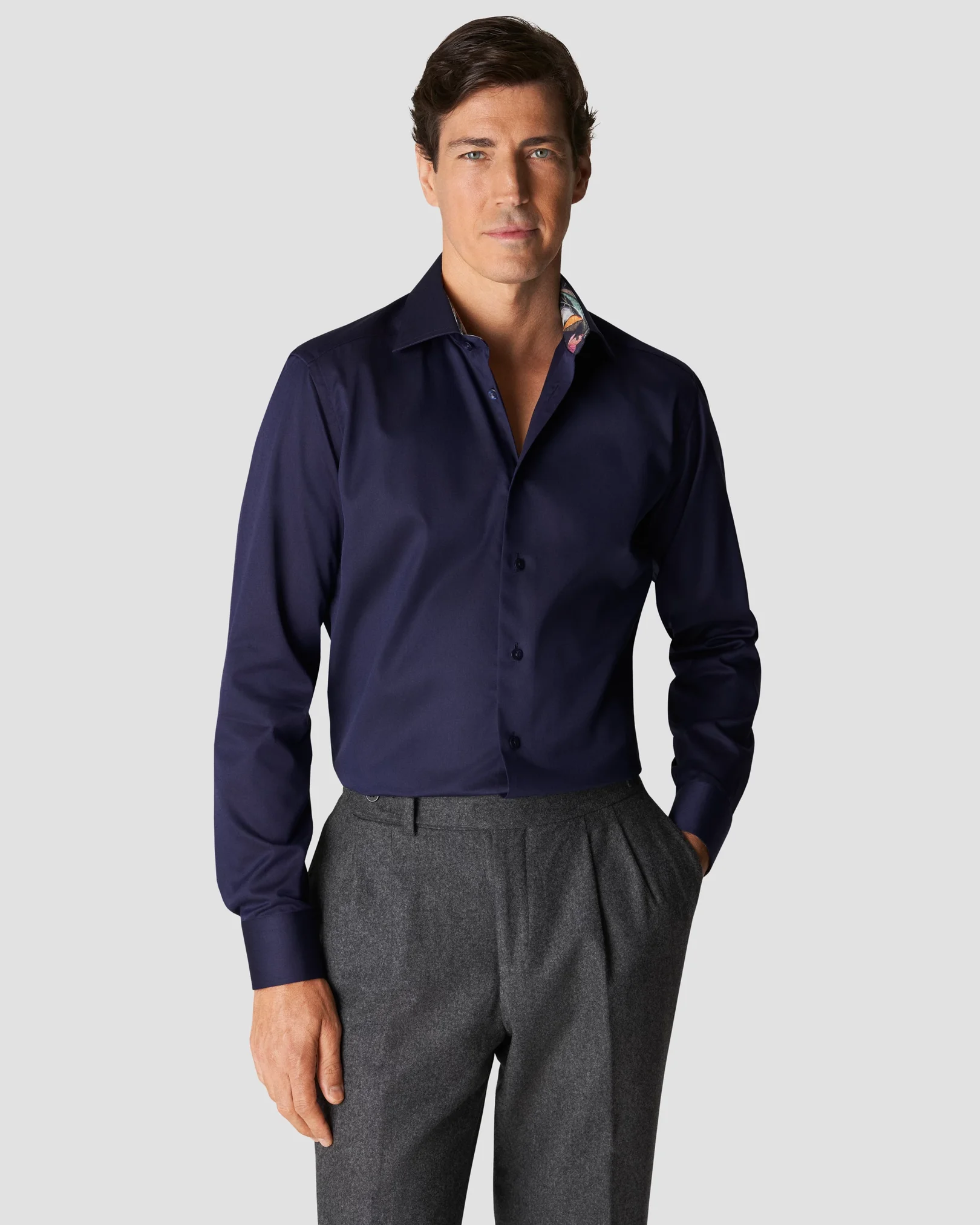 Eton - navy blue signature twill contrast