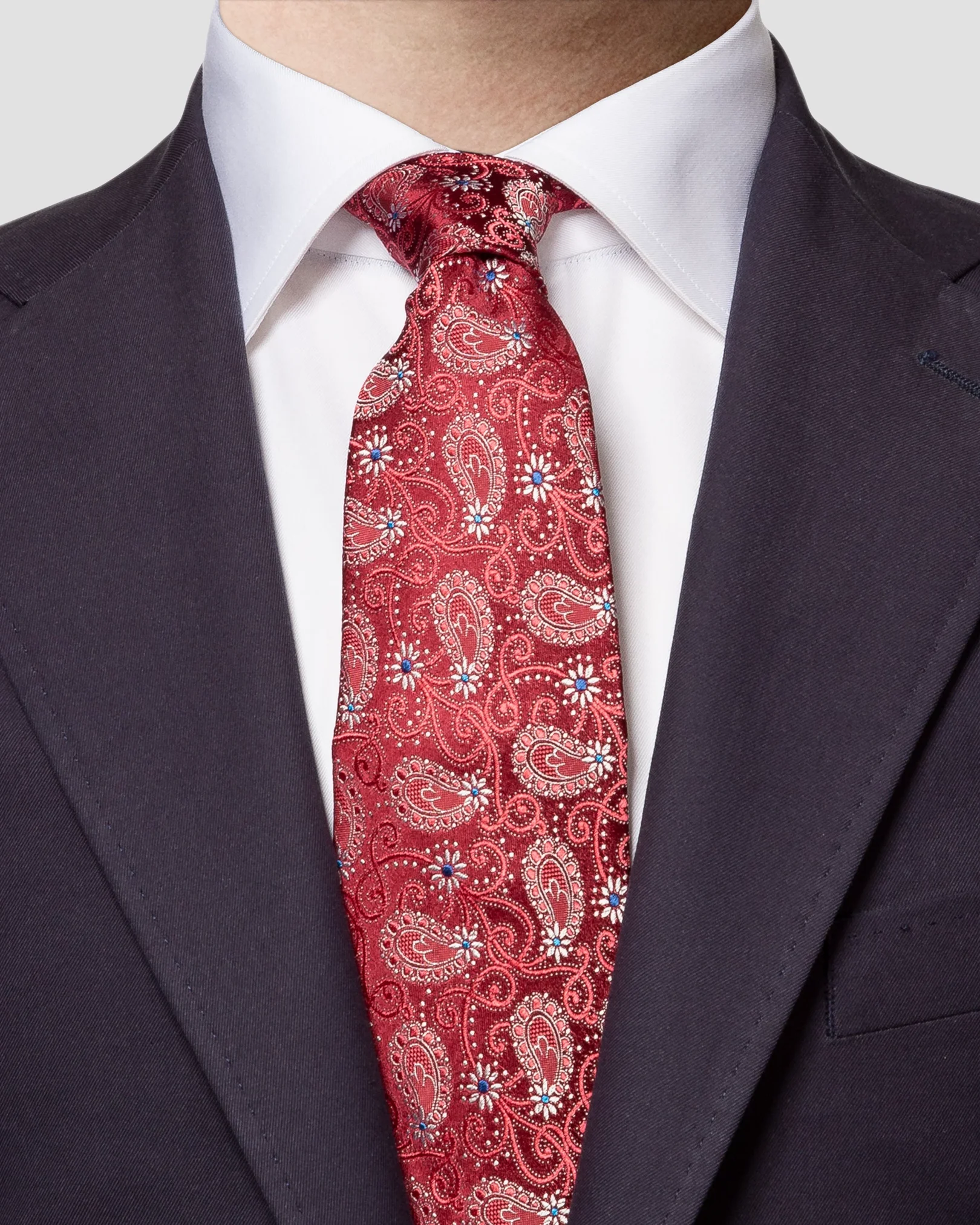 Eton - burgundy paisley silk tie ss