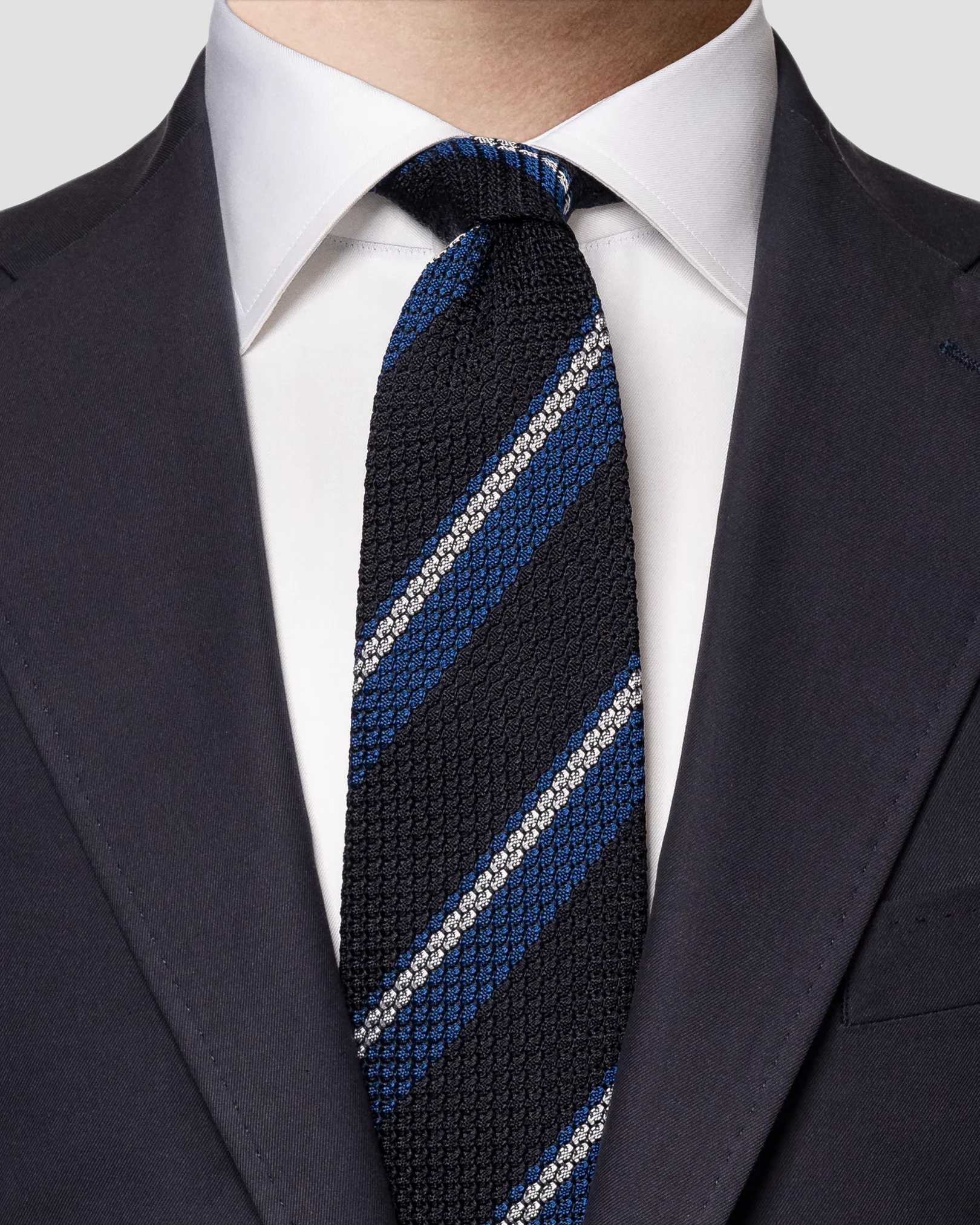 Eton - navy blue grenadine striped tie