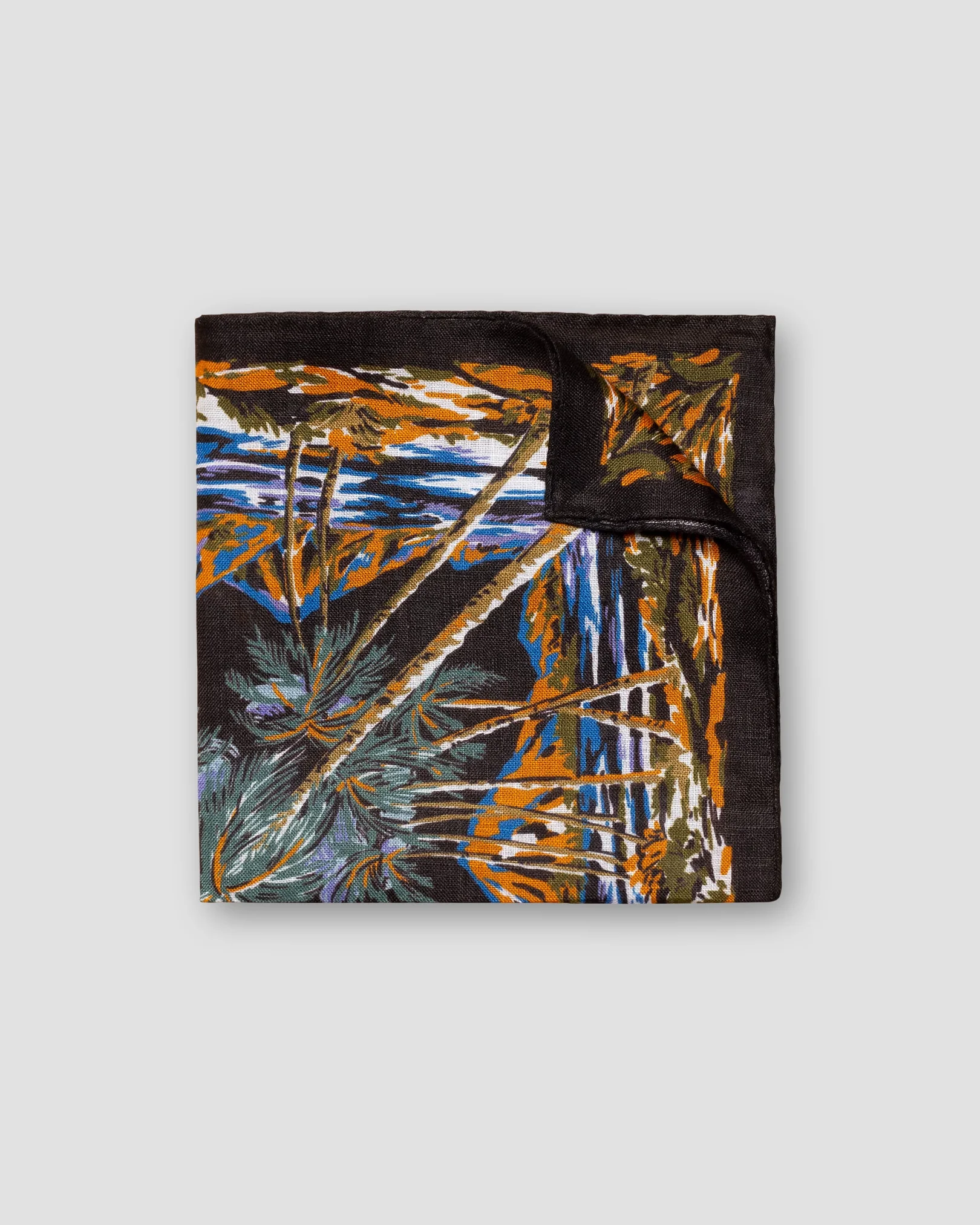 Eton - black palm print linen pocket square