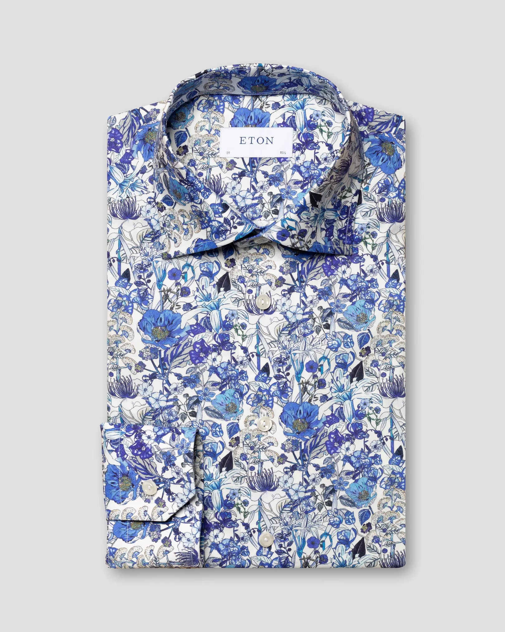 Eton - mid blue signature twill cut floral print