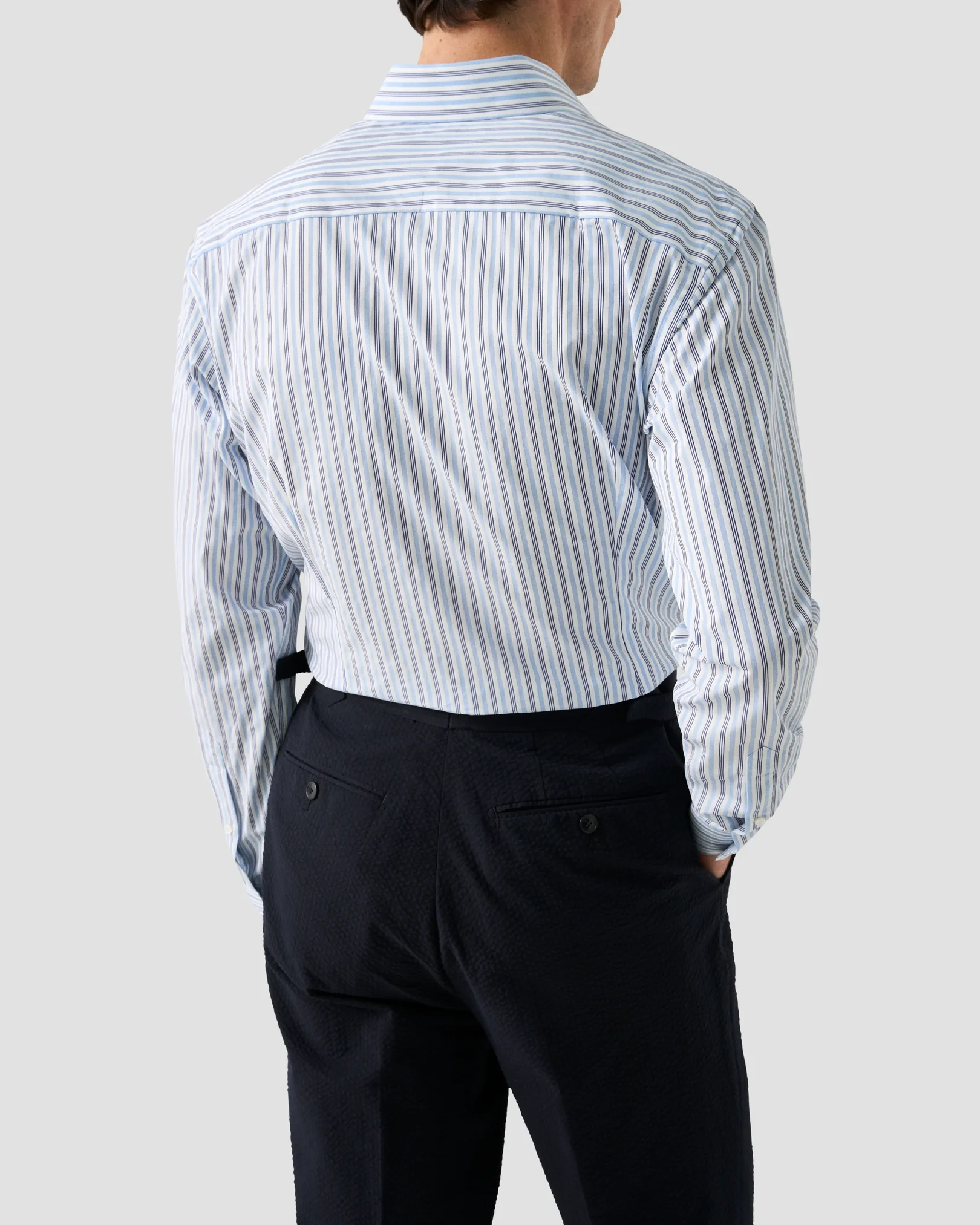Eton - light blue multi striped elevated pique shirt