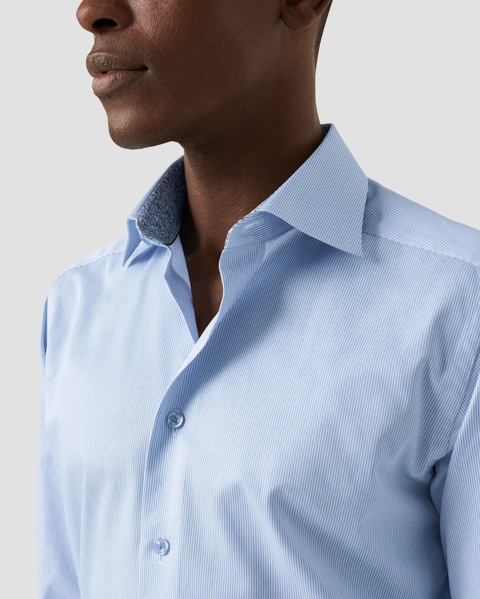 Eton - light blue striped floral contrast shirt