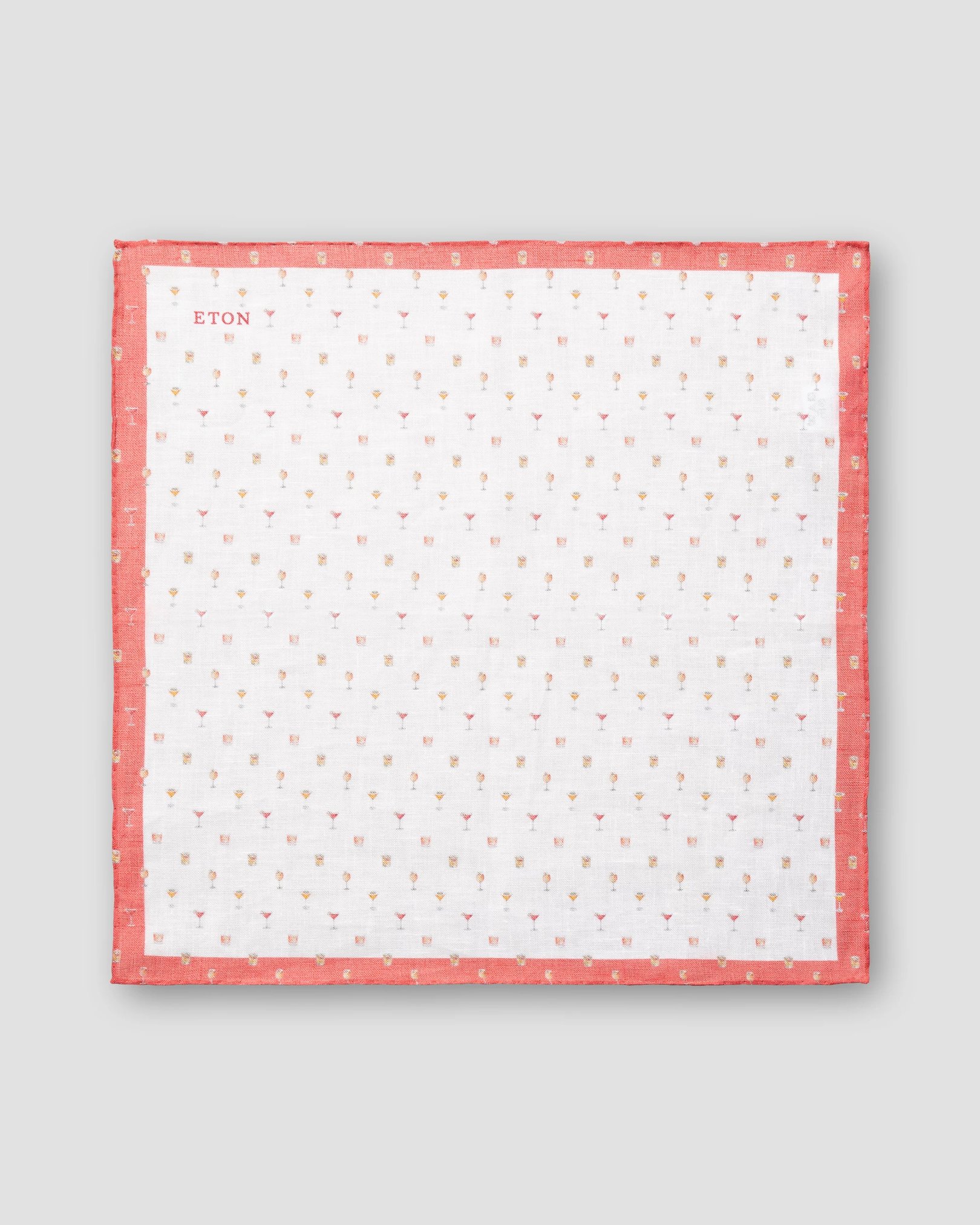 Eton - red cocktails print linen pocket square