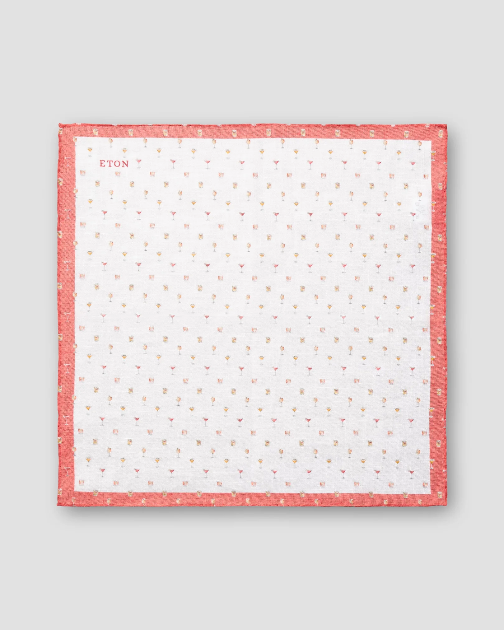 Eton - red cocktails print linen pocket square