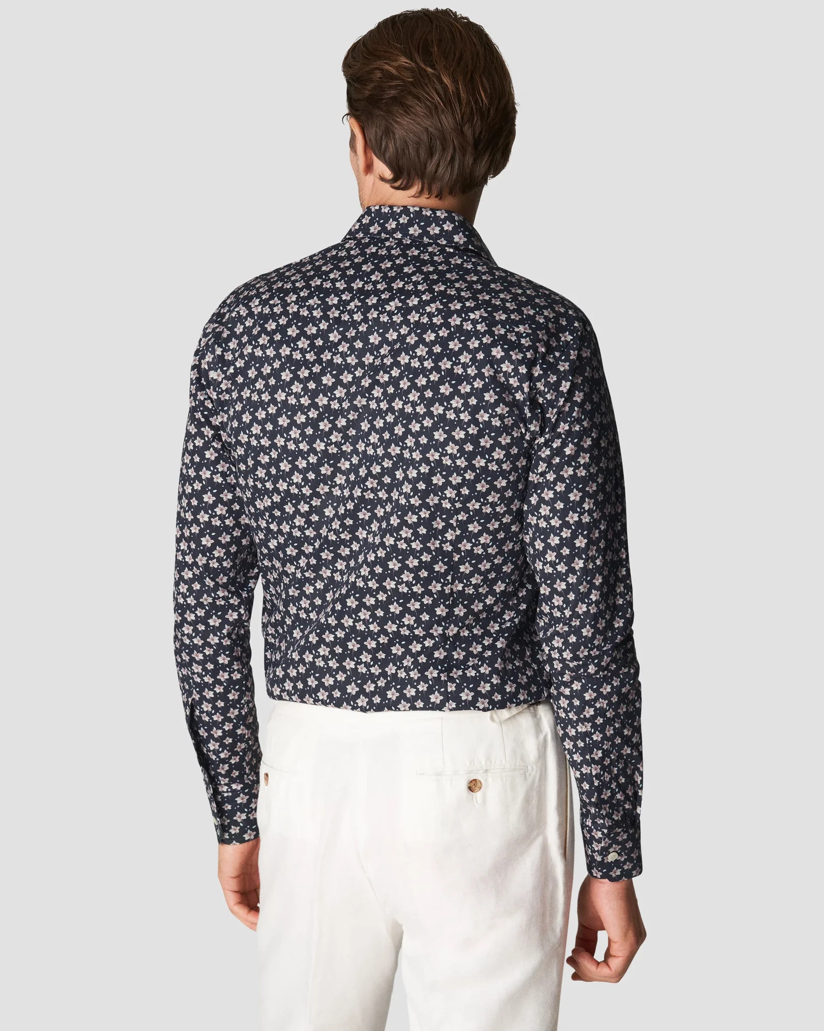 Eton - black signature twill cut away floral print