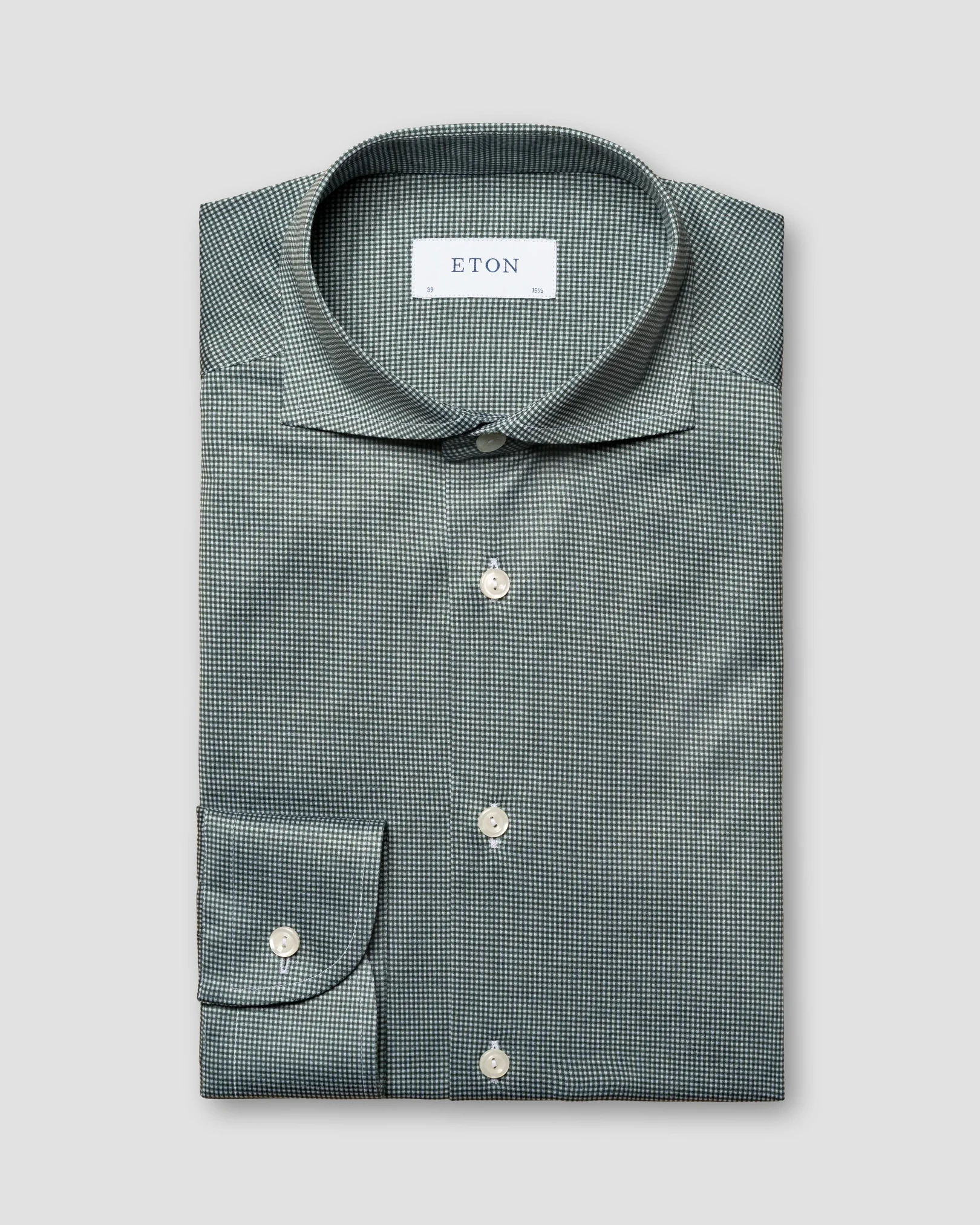 Eton - mid green micro checked king knit shirt