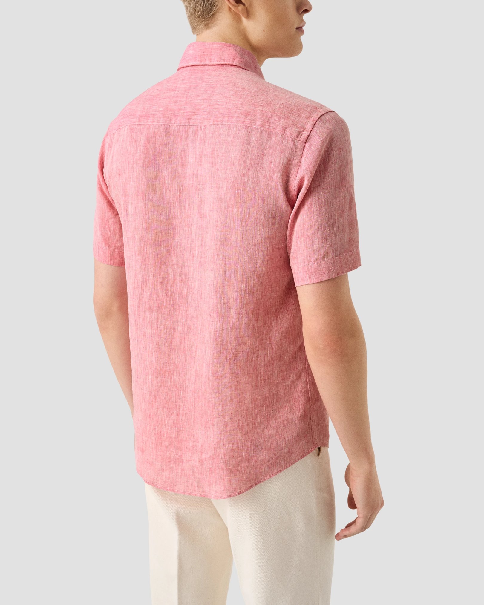 Eton - red solid short sleeve linen shirt