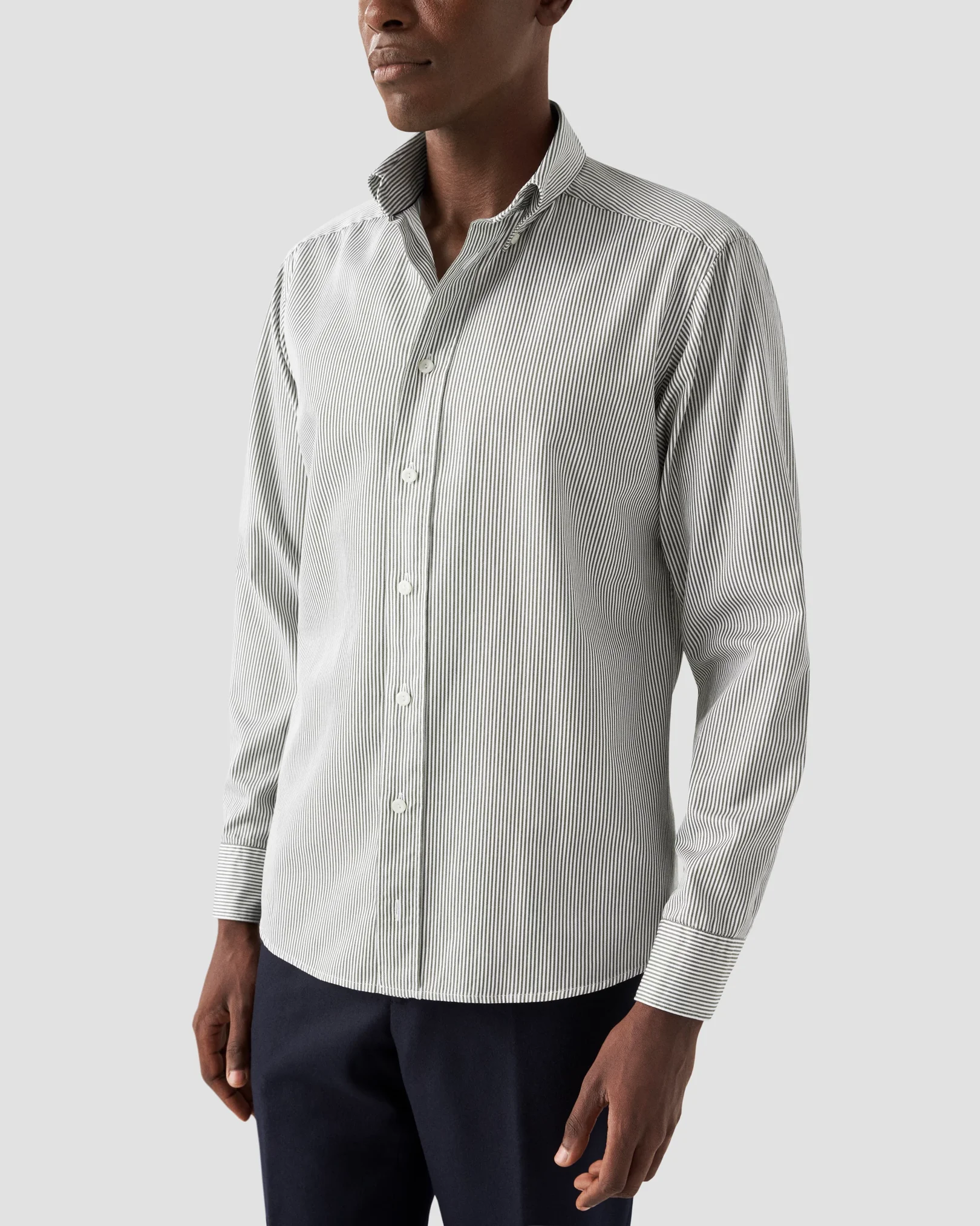 Eton - dark green striped twill shirt