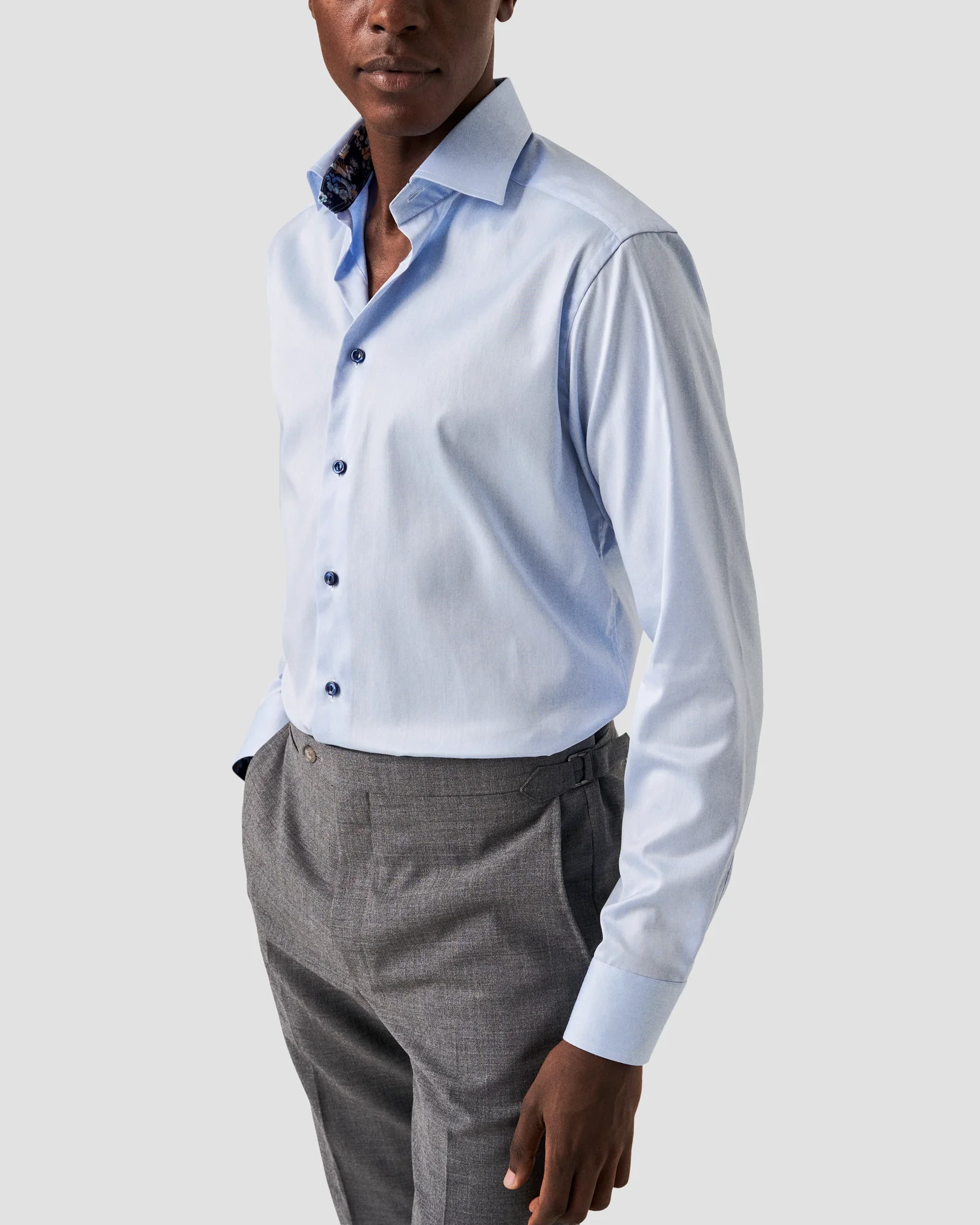 Eton - light blue floral effect shirt