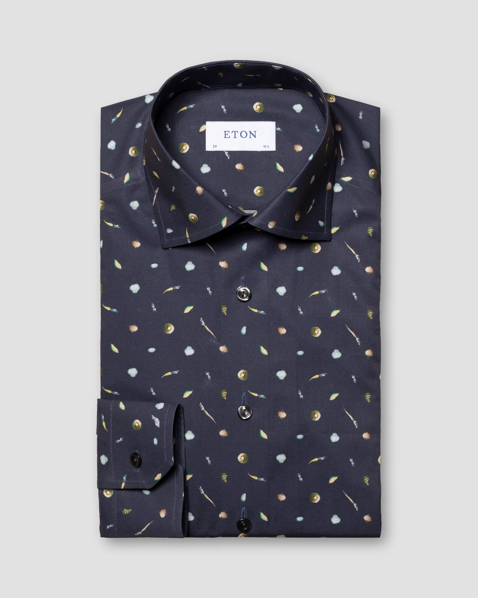 Eton - dark blue vegetables print fine twill shirt