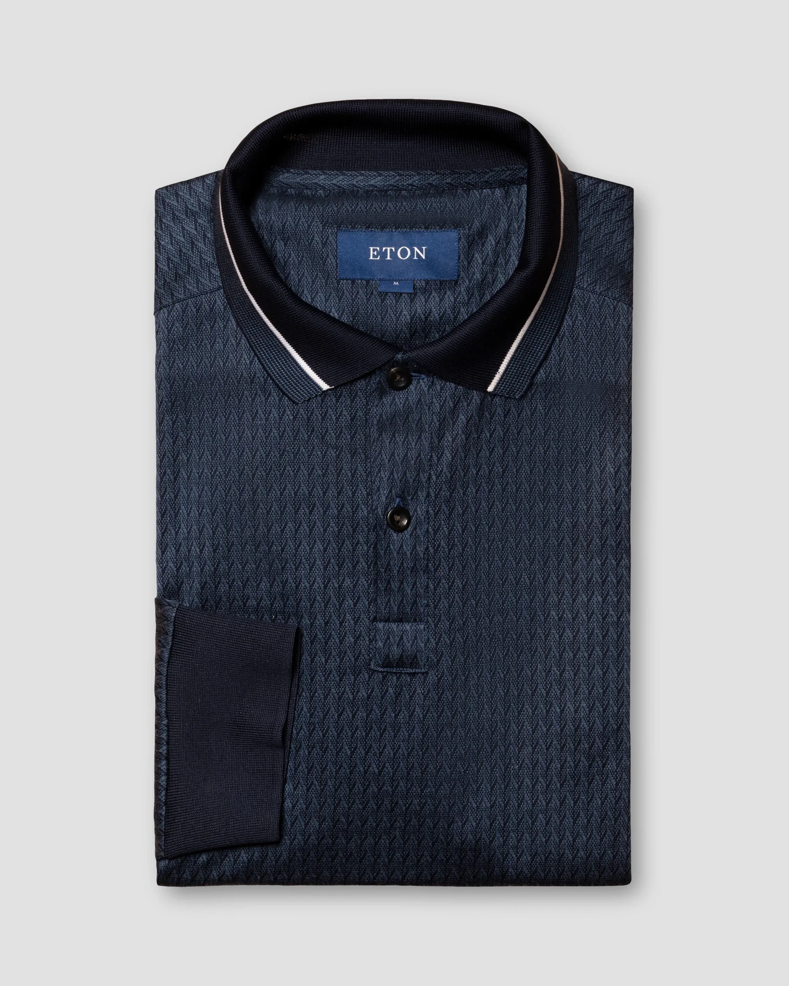 Eton - Navy Filo di Scozia Jacquard Polo Shirt - Long Sleeve