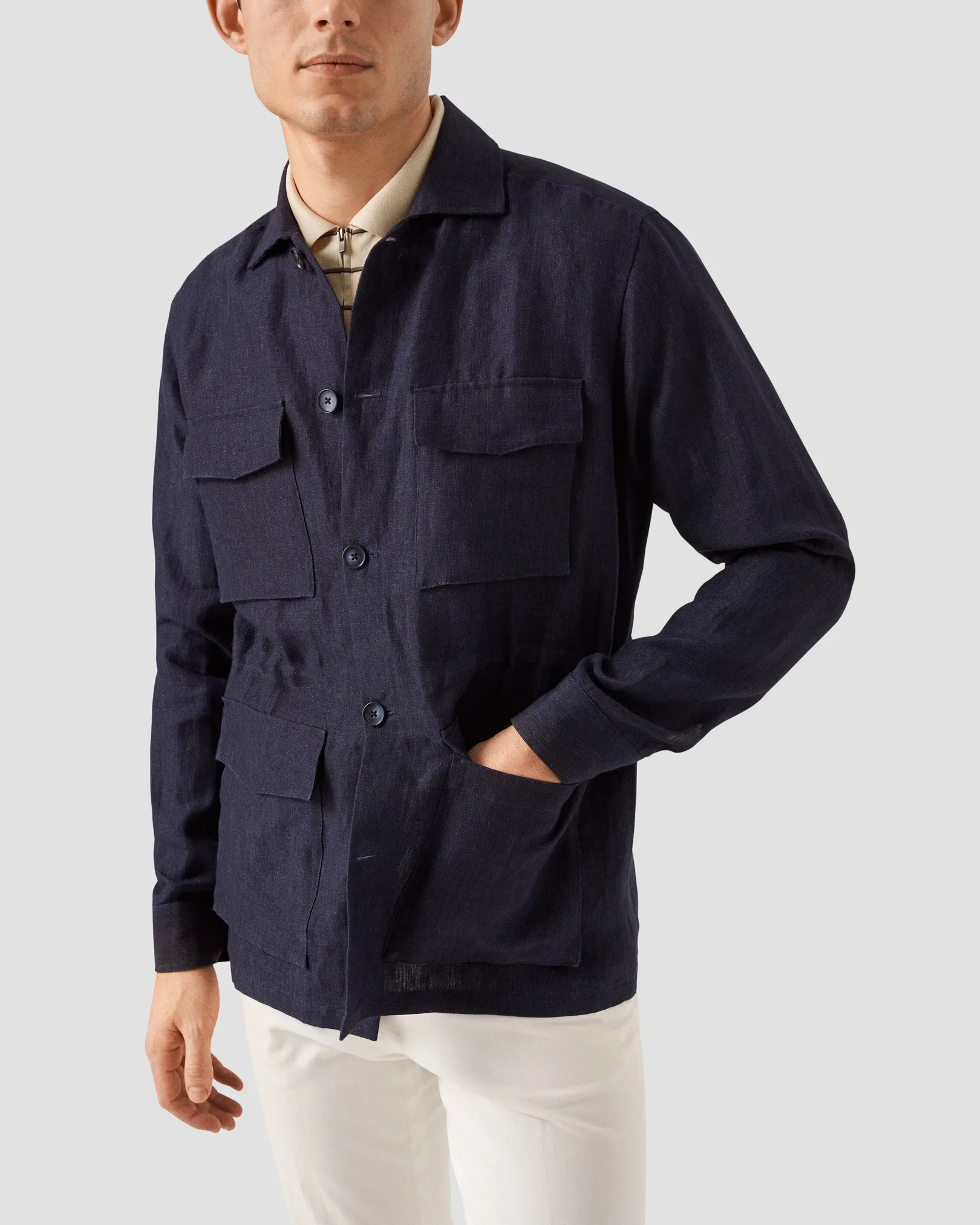 Eton - beige knitted collar short sleeve regular fit