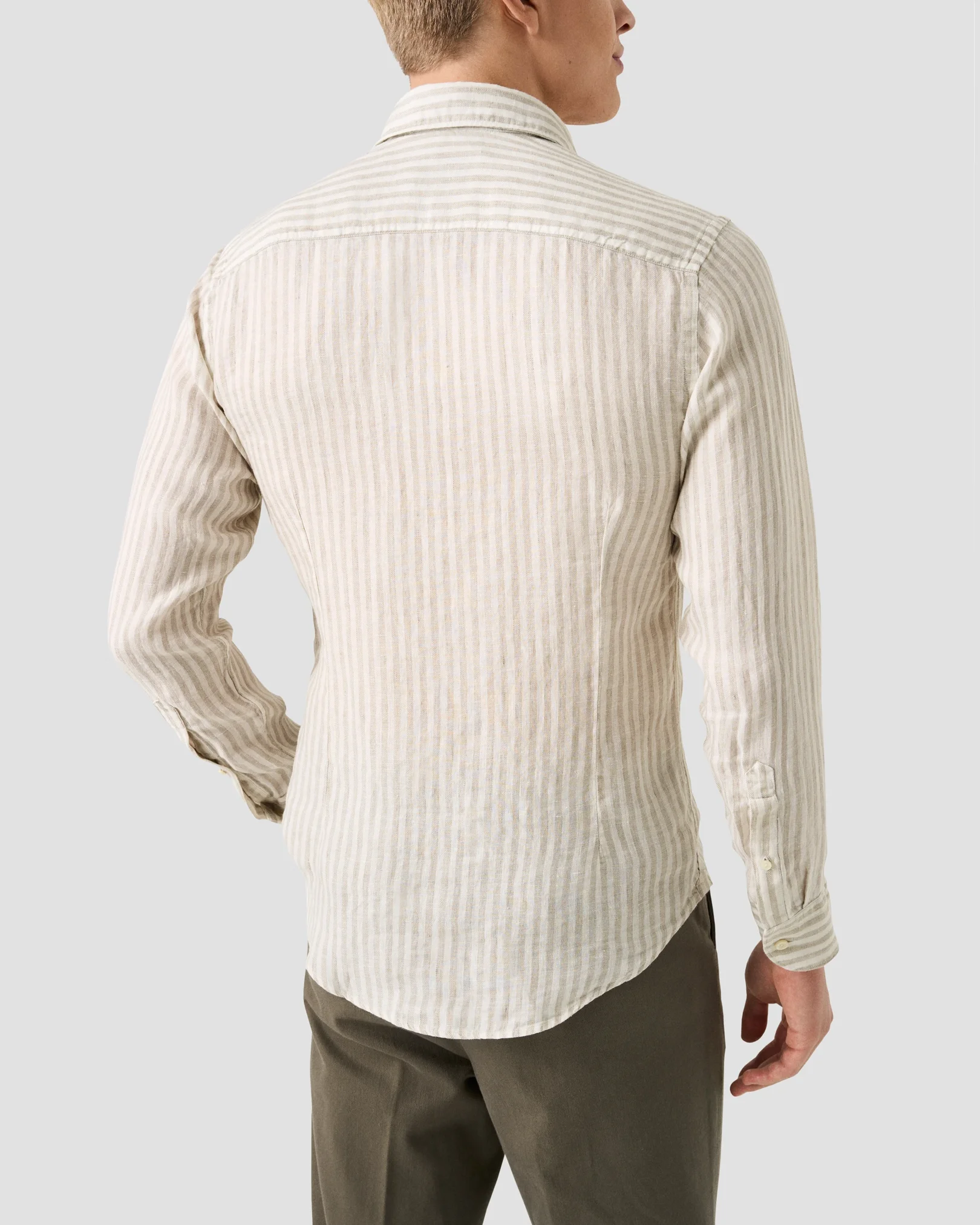 Eton - beige striped linen twill shirt