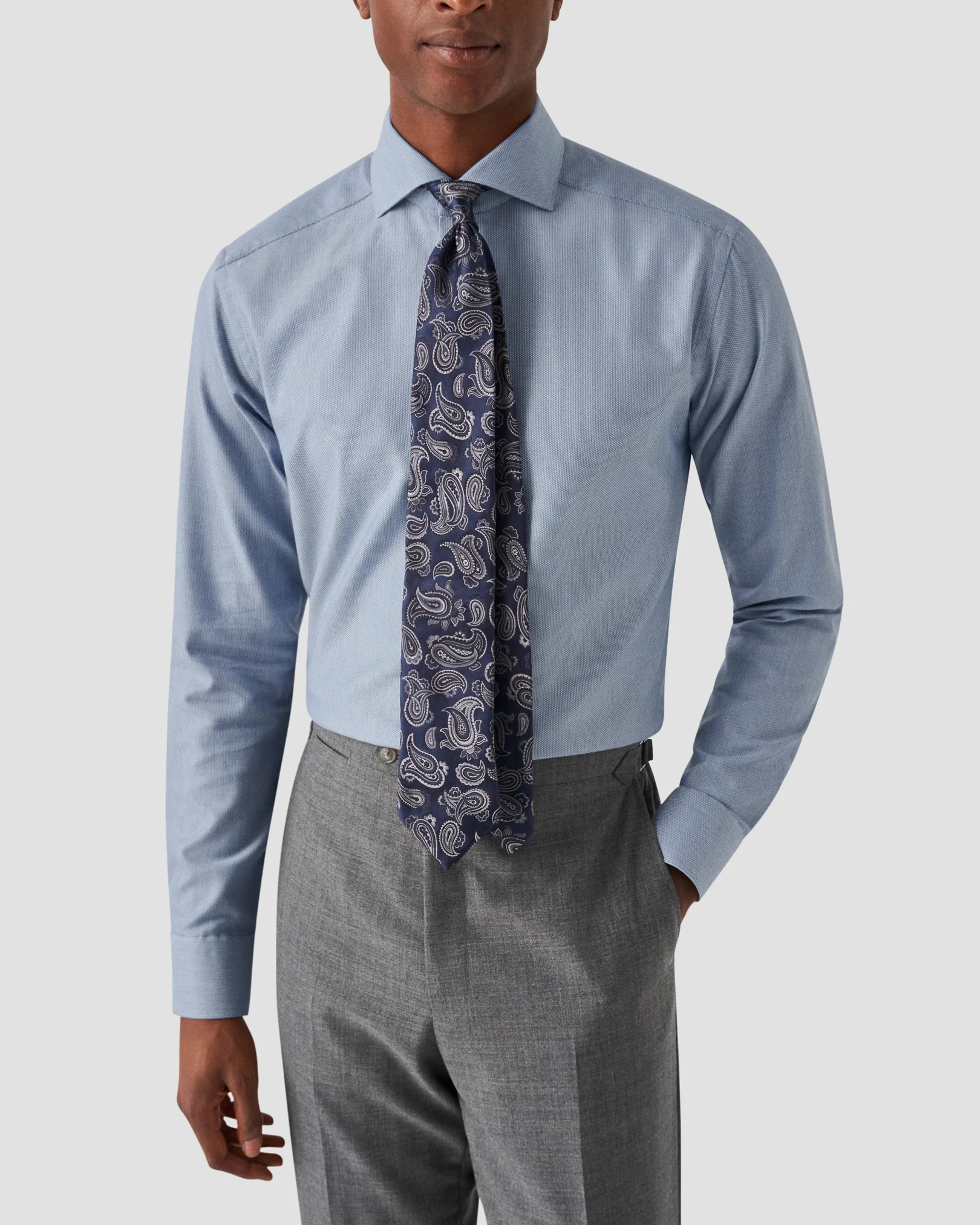Eton - light blue melange signature twill