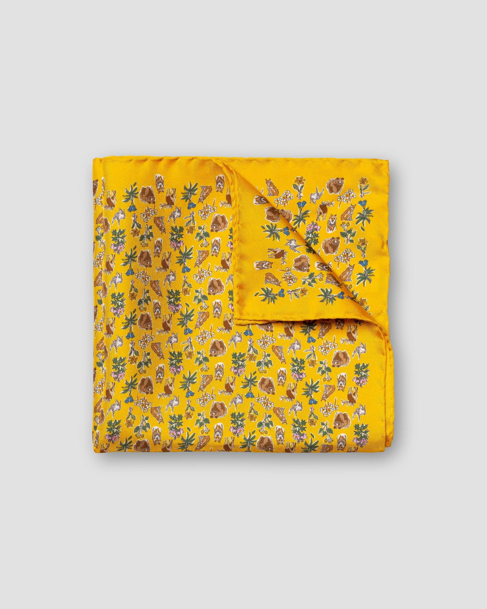 Eton - yellow flora and fauna print silk pocket square