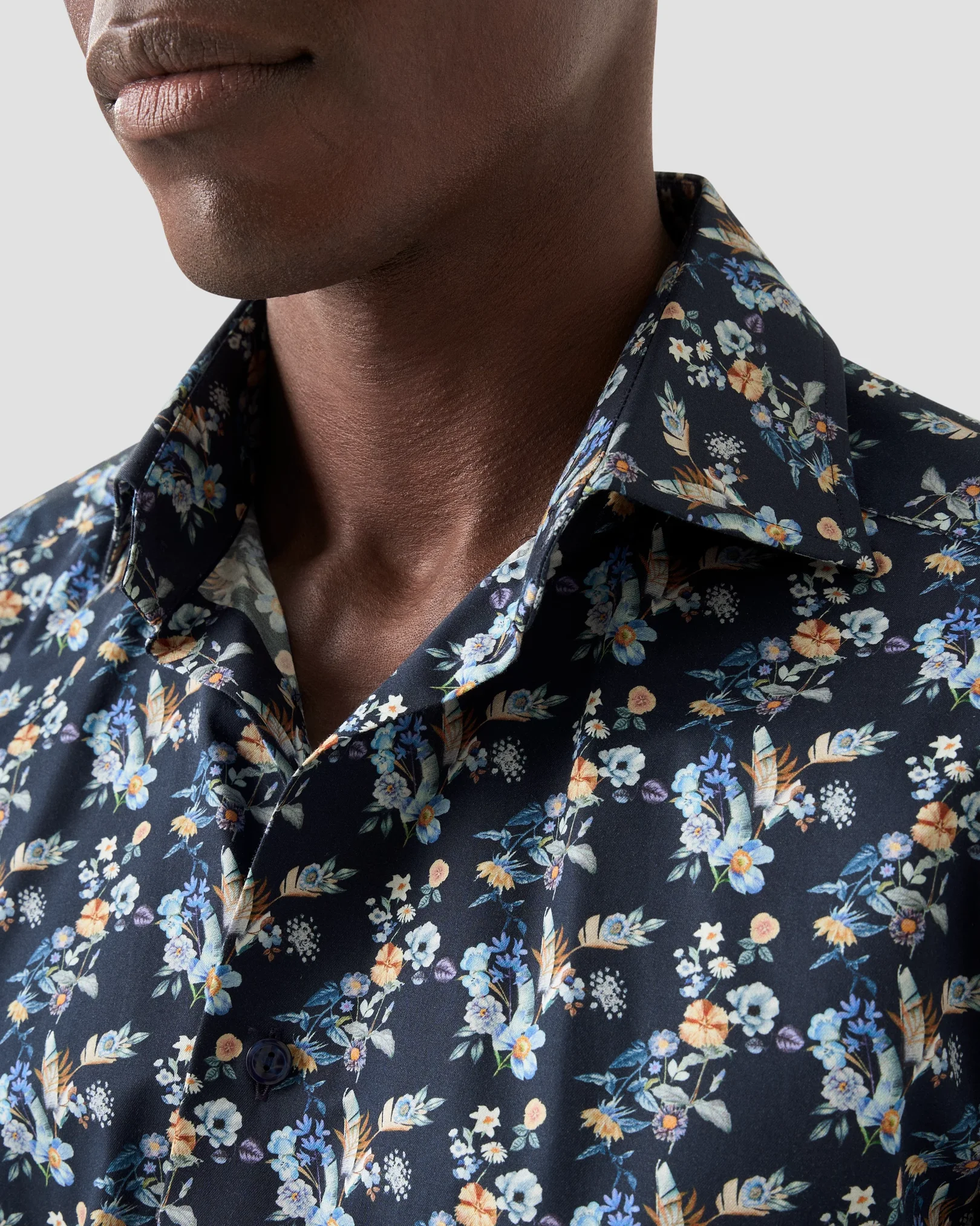 Eton - navy floral twill weave shirt