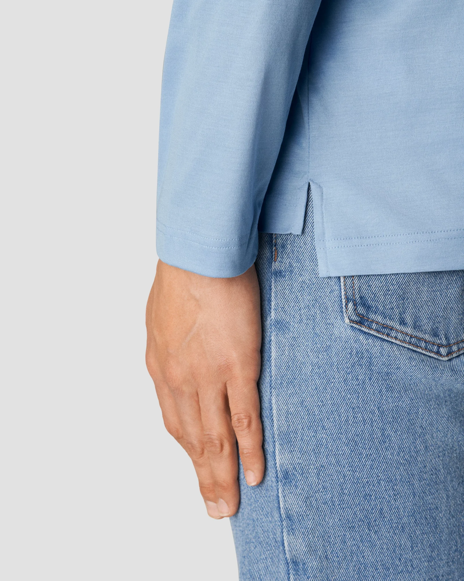 Eton - light blue jersey knitted collar no cuff jersey long sleeve regular fit jersey