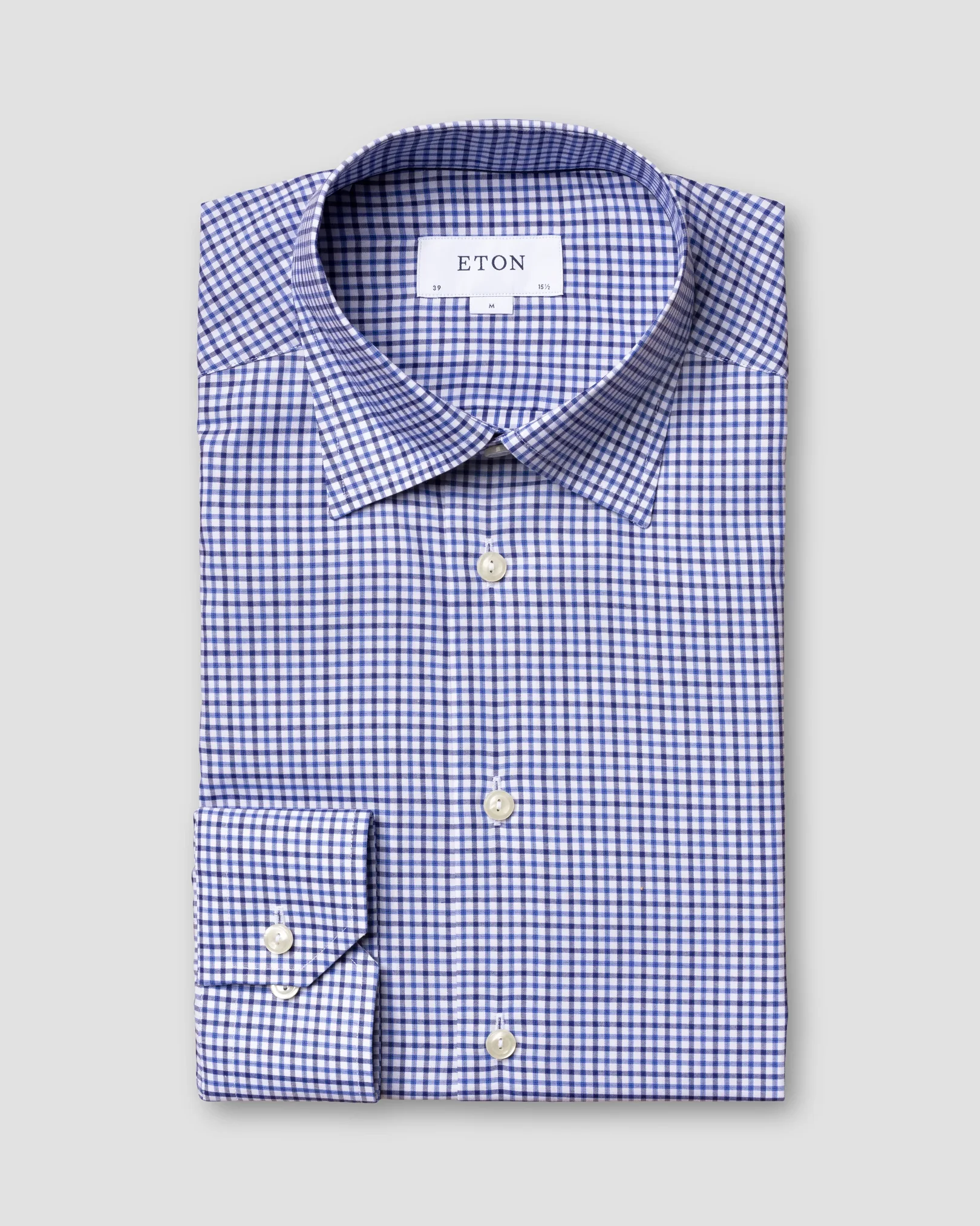 Eton - Chemise en twill à carreaux bleu moyen