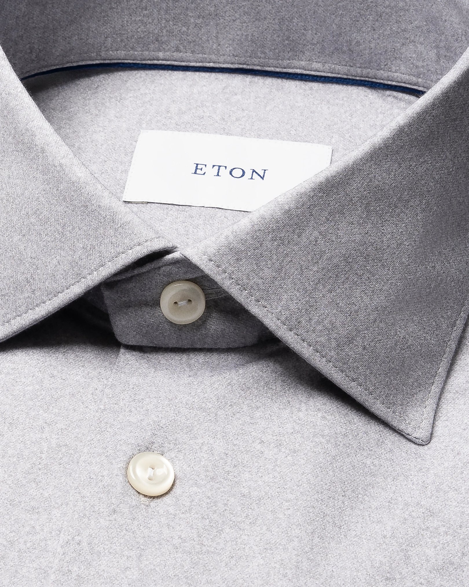 Eton - dark grey solid cotton four way stretch shirt