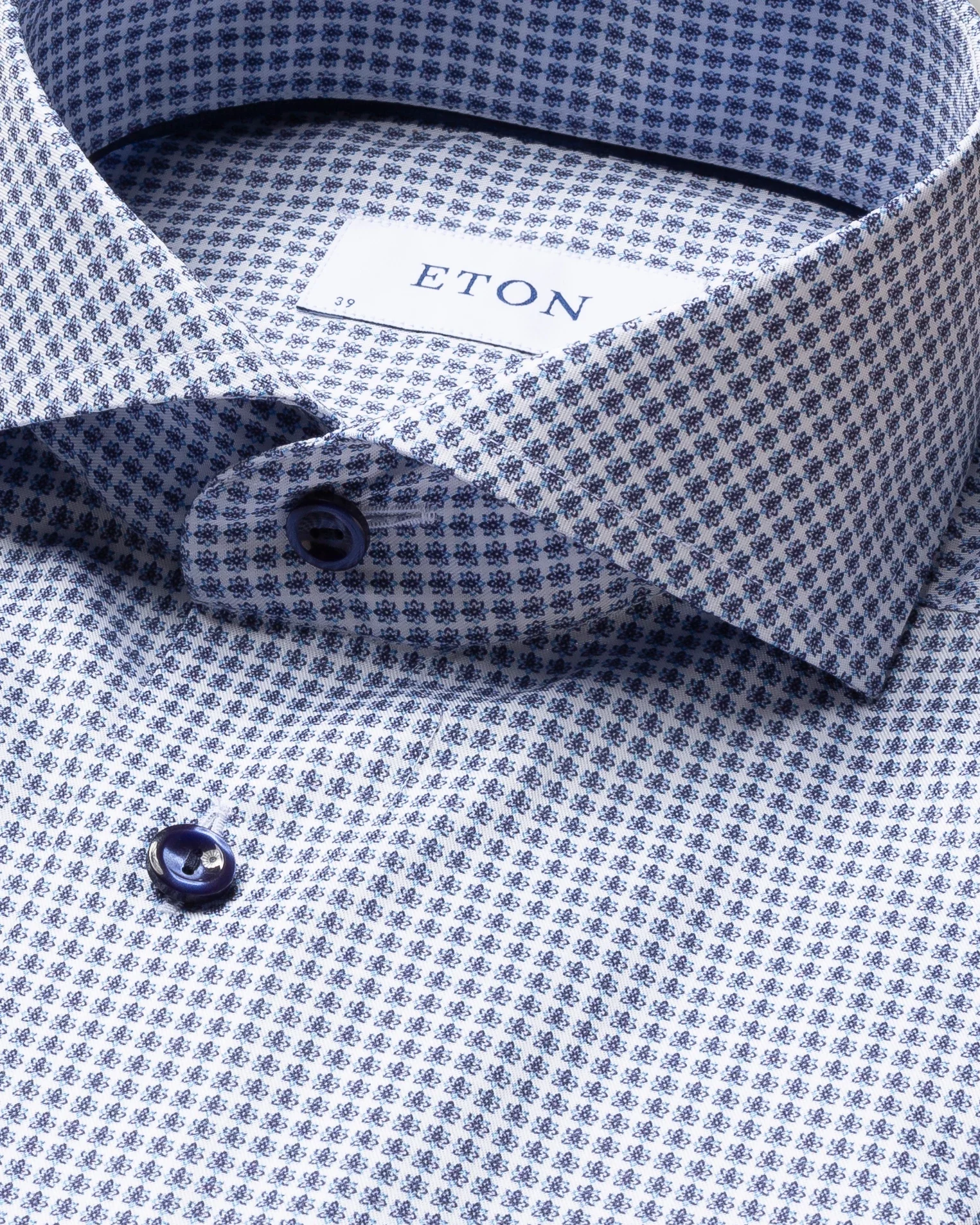 Eton - blue micro flower extreme cut away shirt