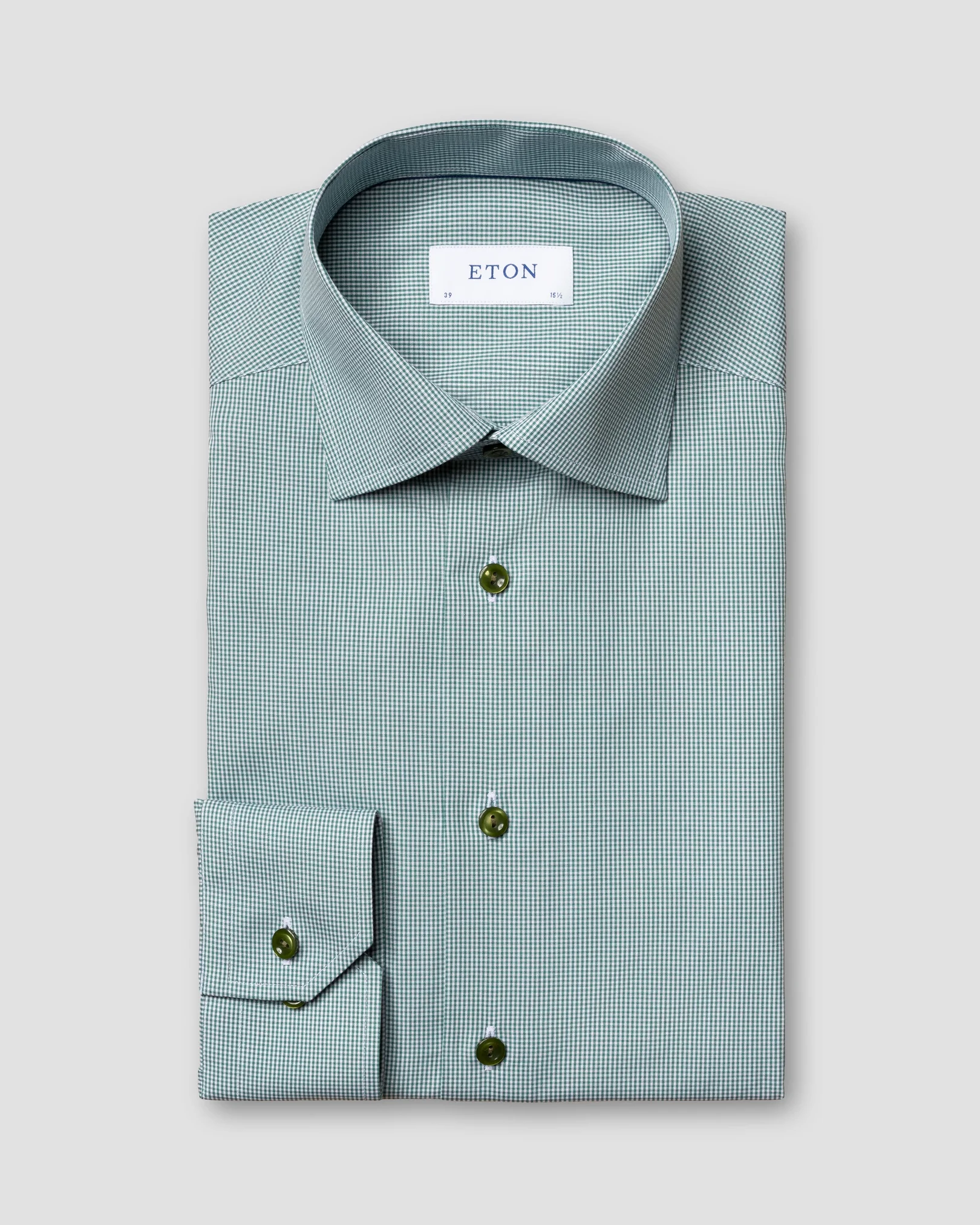 Eton - green mini gingham poplin shirt