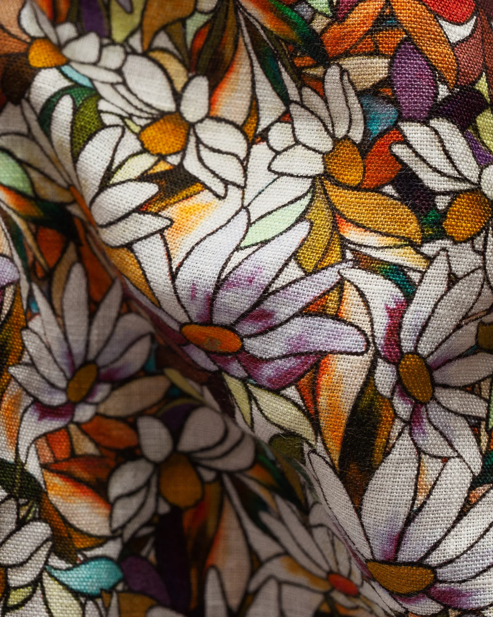 Eton - orange floral print linen shirt resort short sleeve boxfit box fit