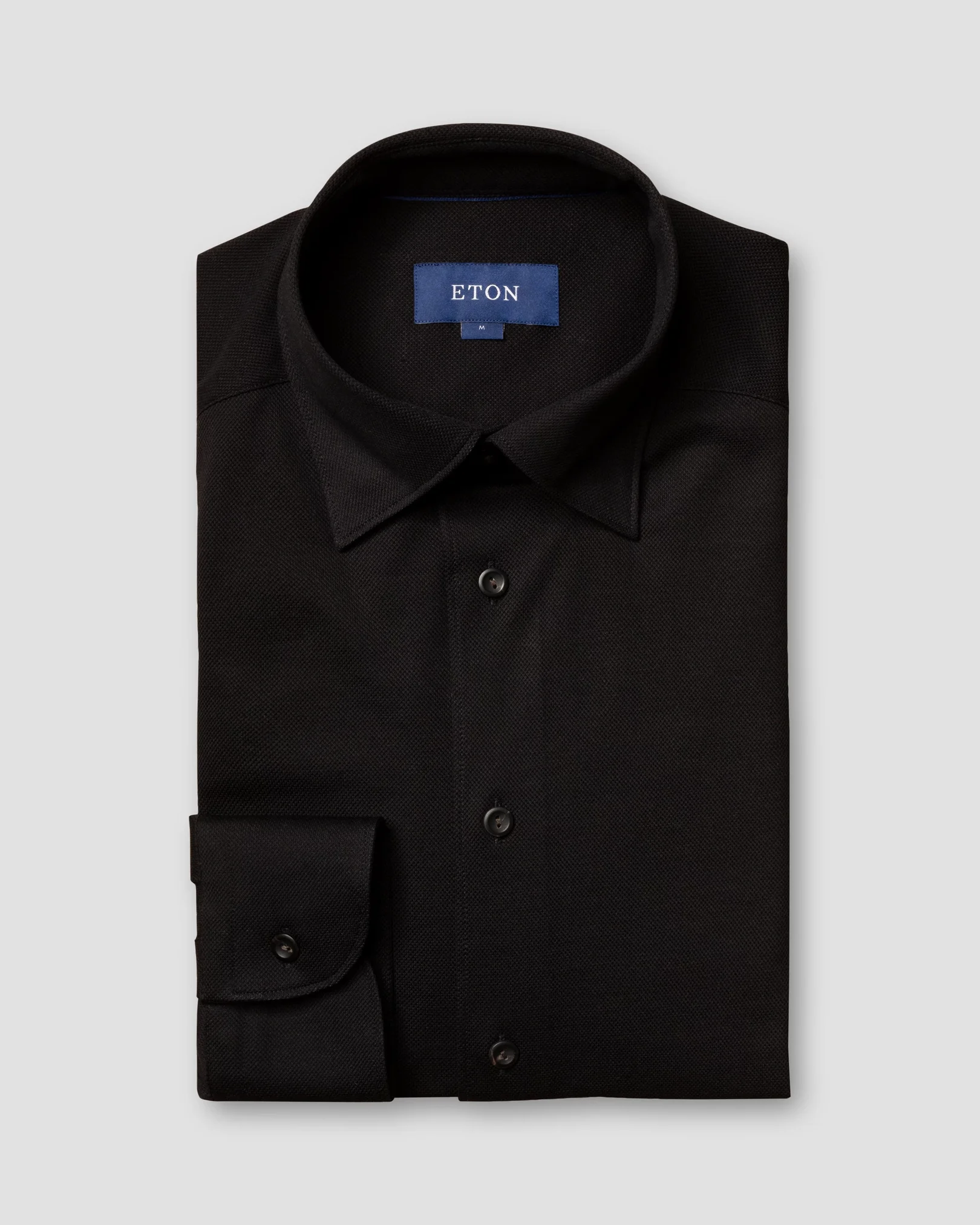 Eton - black pique shirt long sleeved