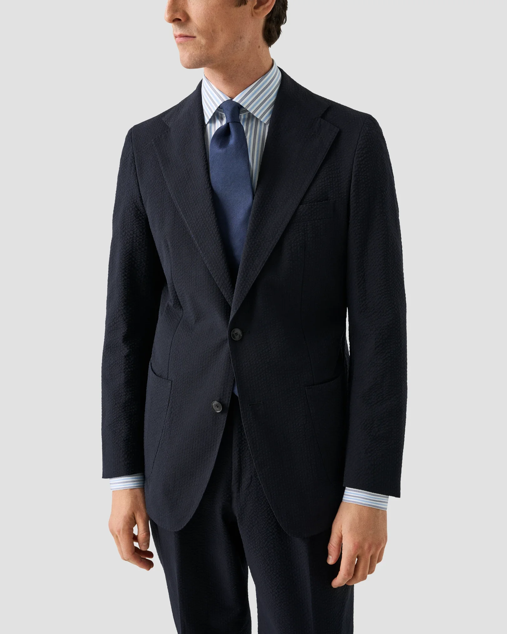 Eton - light blue multi striped elevated pique shirt