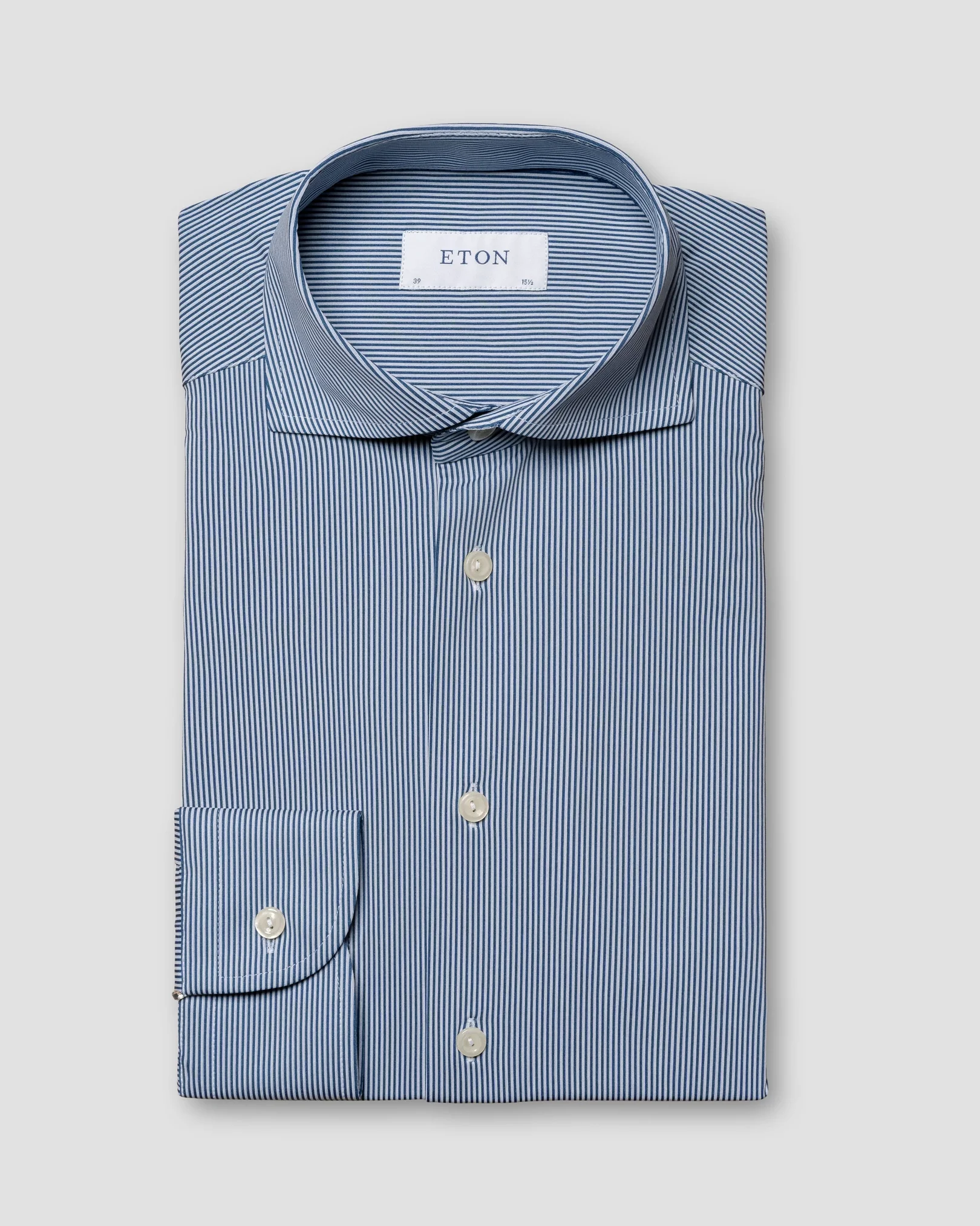 Eton - Navy Striped Four-Way Stretch Shirt