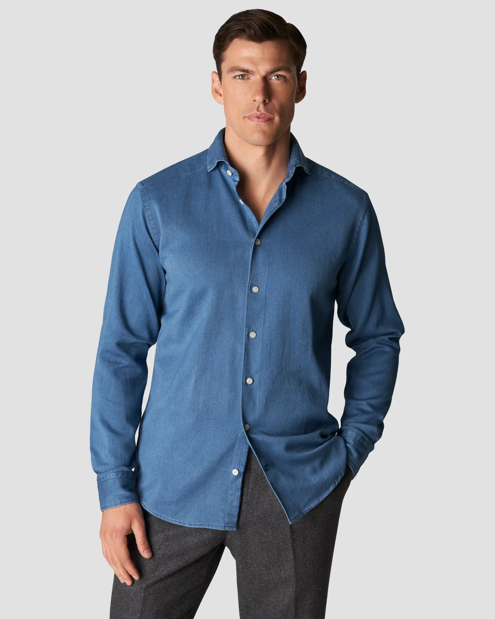 Eton - light satin indigo shirt