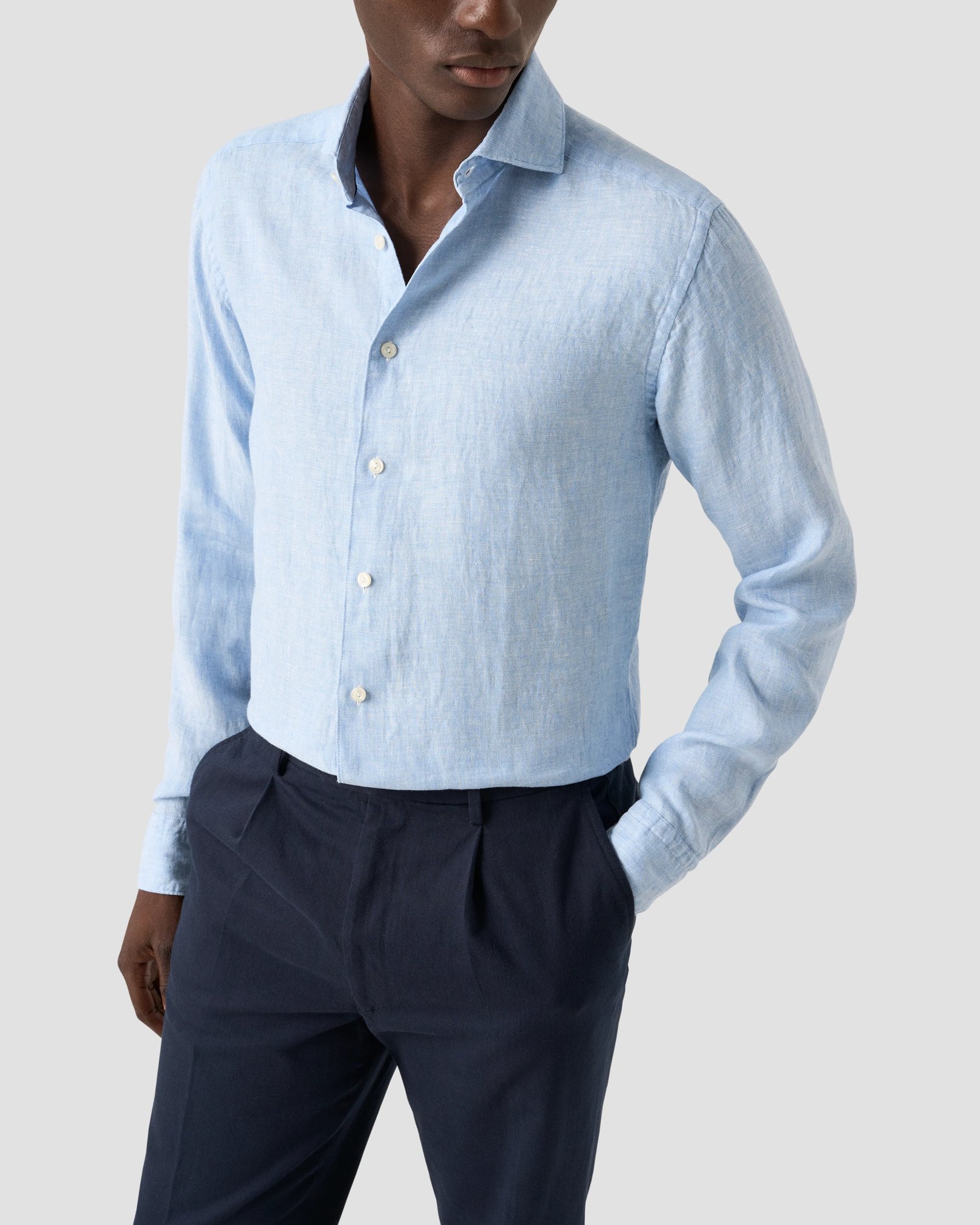 Eton - light blue solid twill linen shirt