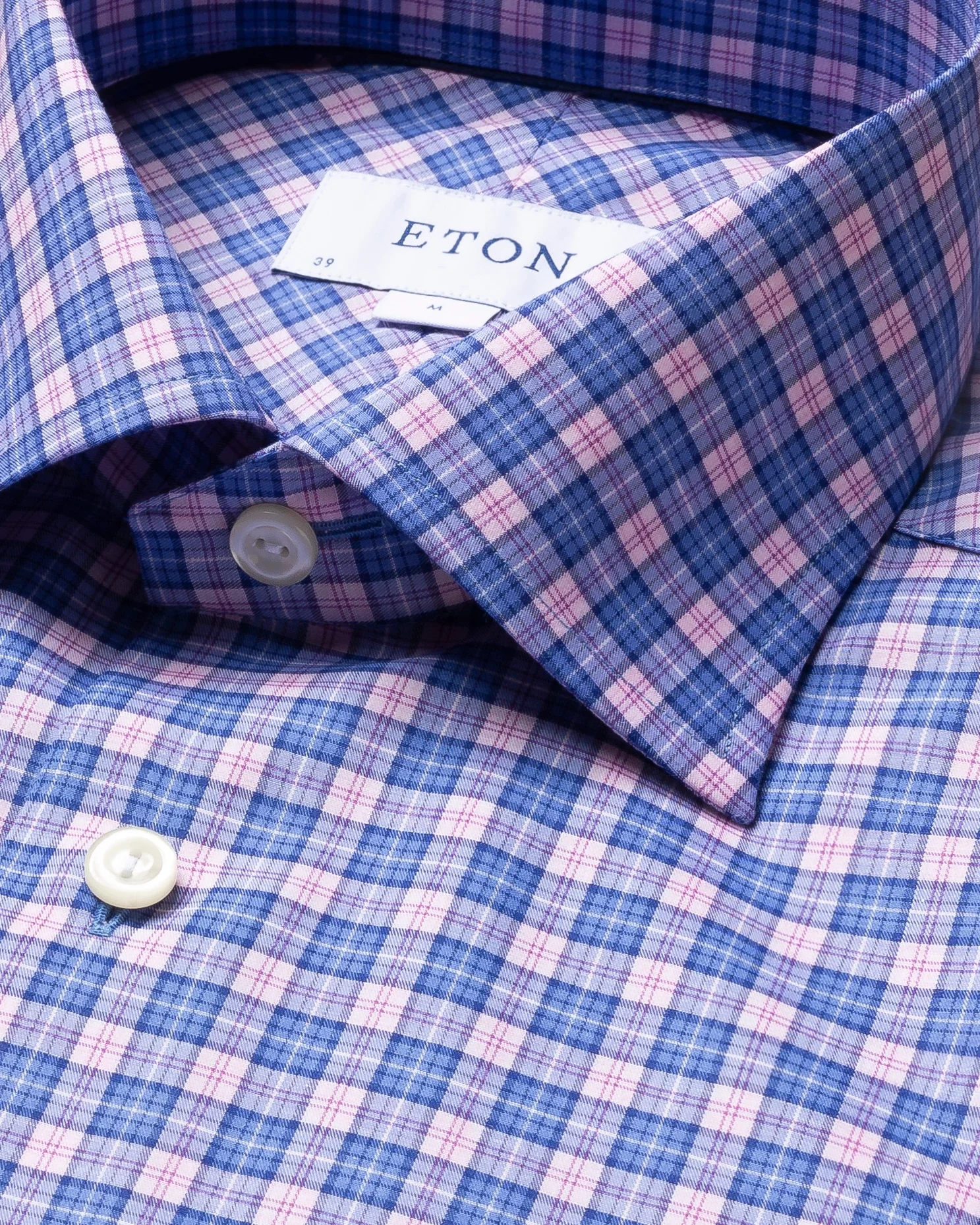 Eton - pink blue checked twill shirt