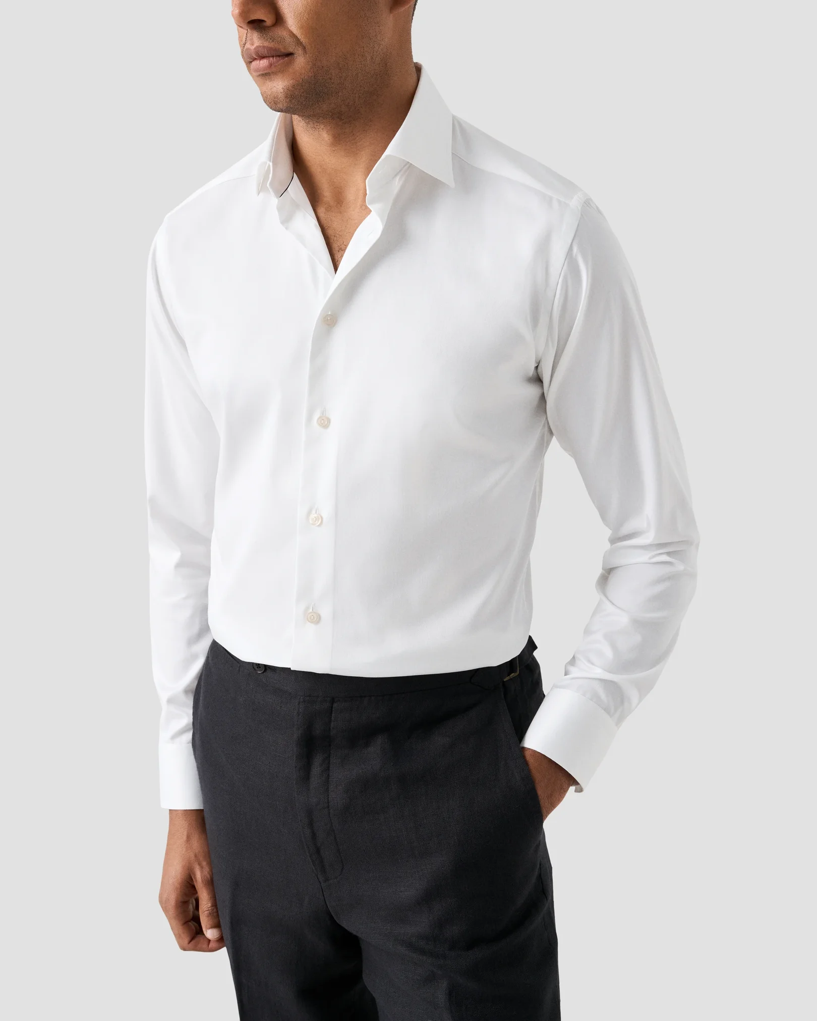 Eton - white solid cotton tencel tm lyocell shirt