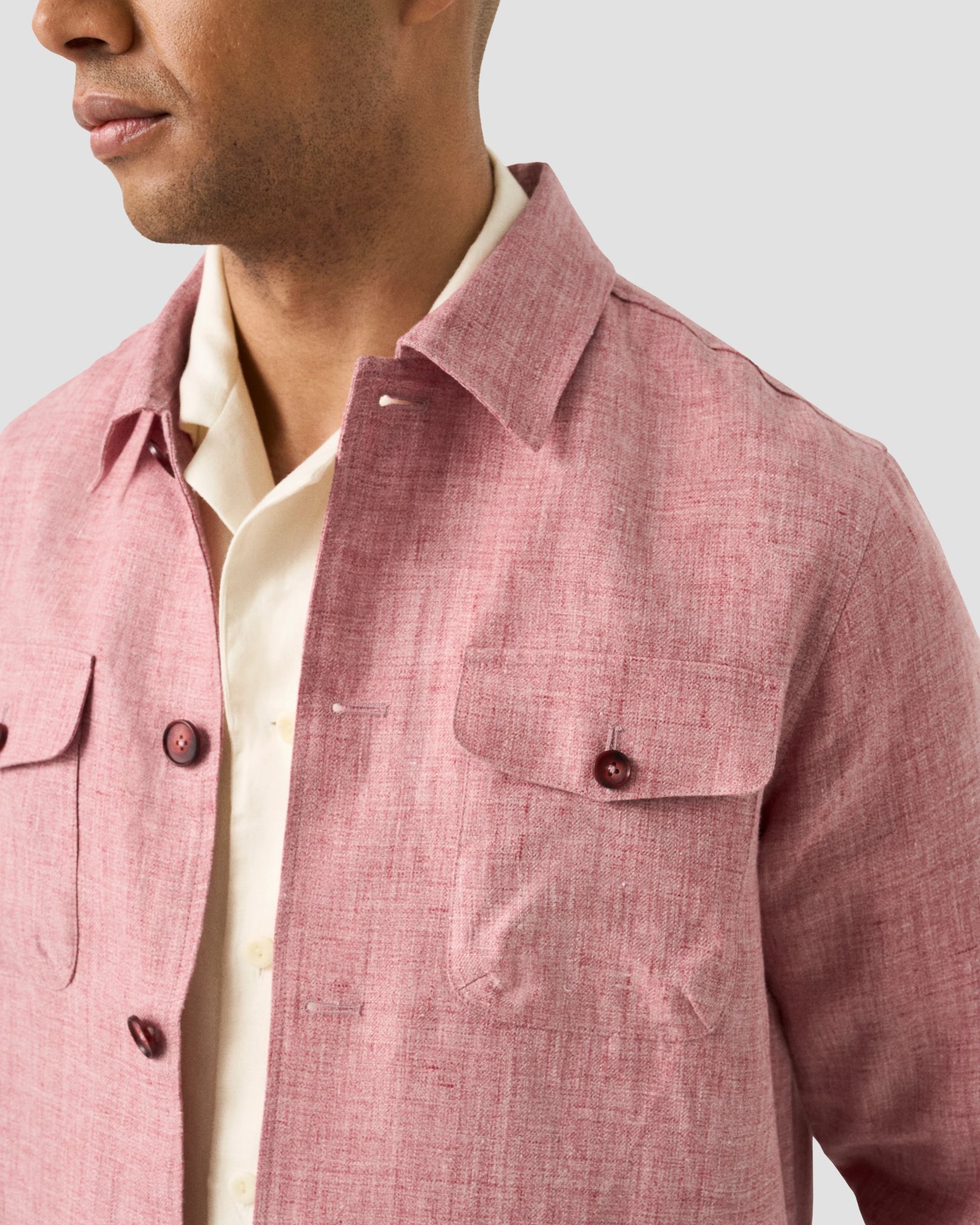 Eton - white solid linen twill resort shirt