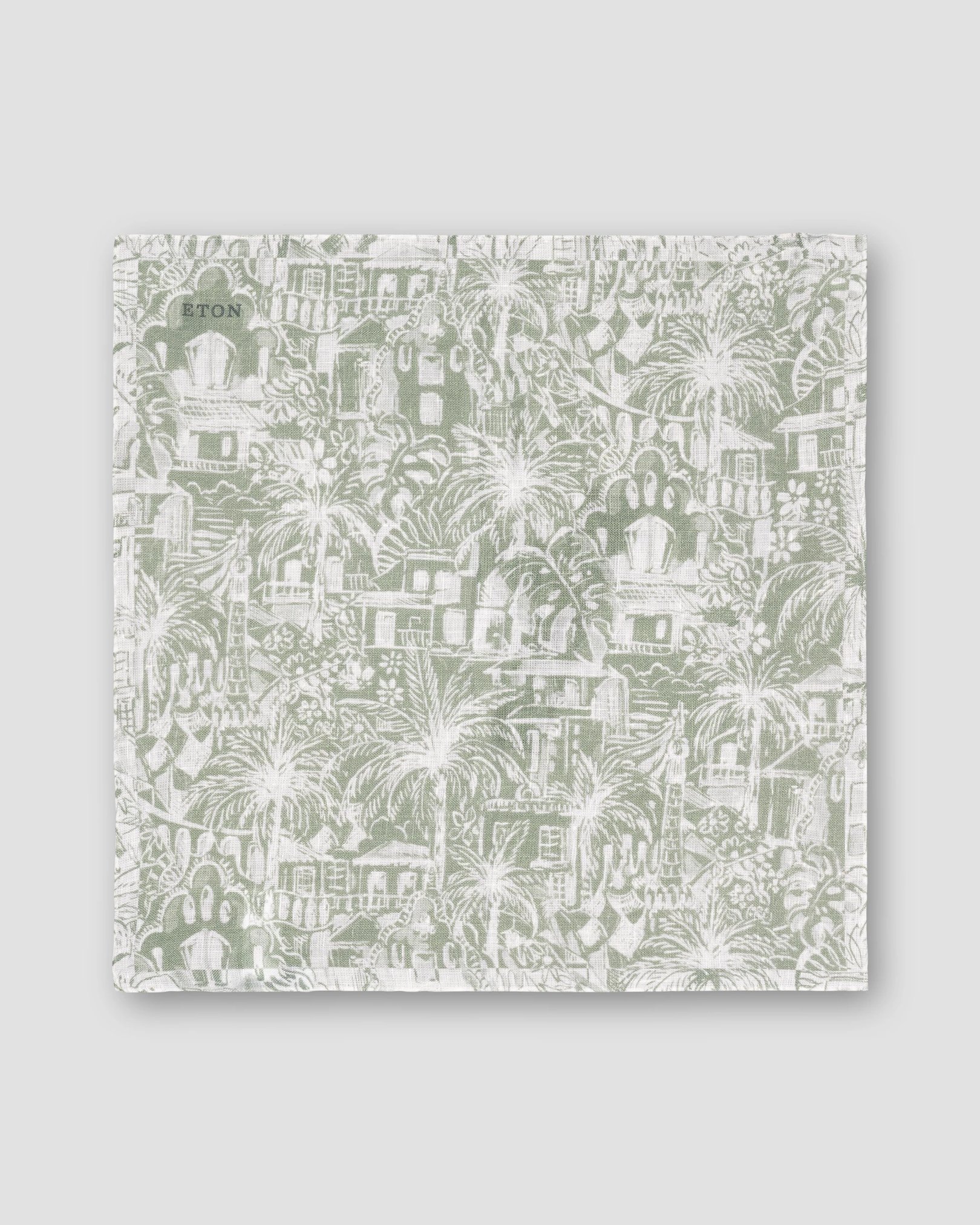 Eton - mid green palm tree linen pocket square