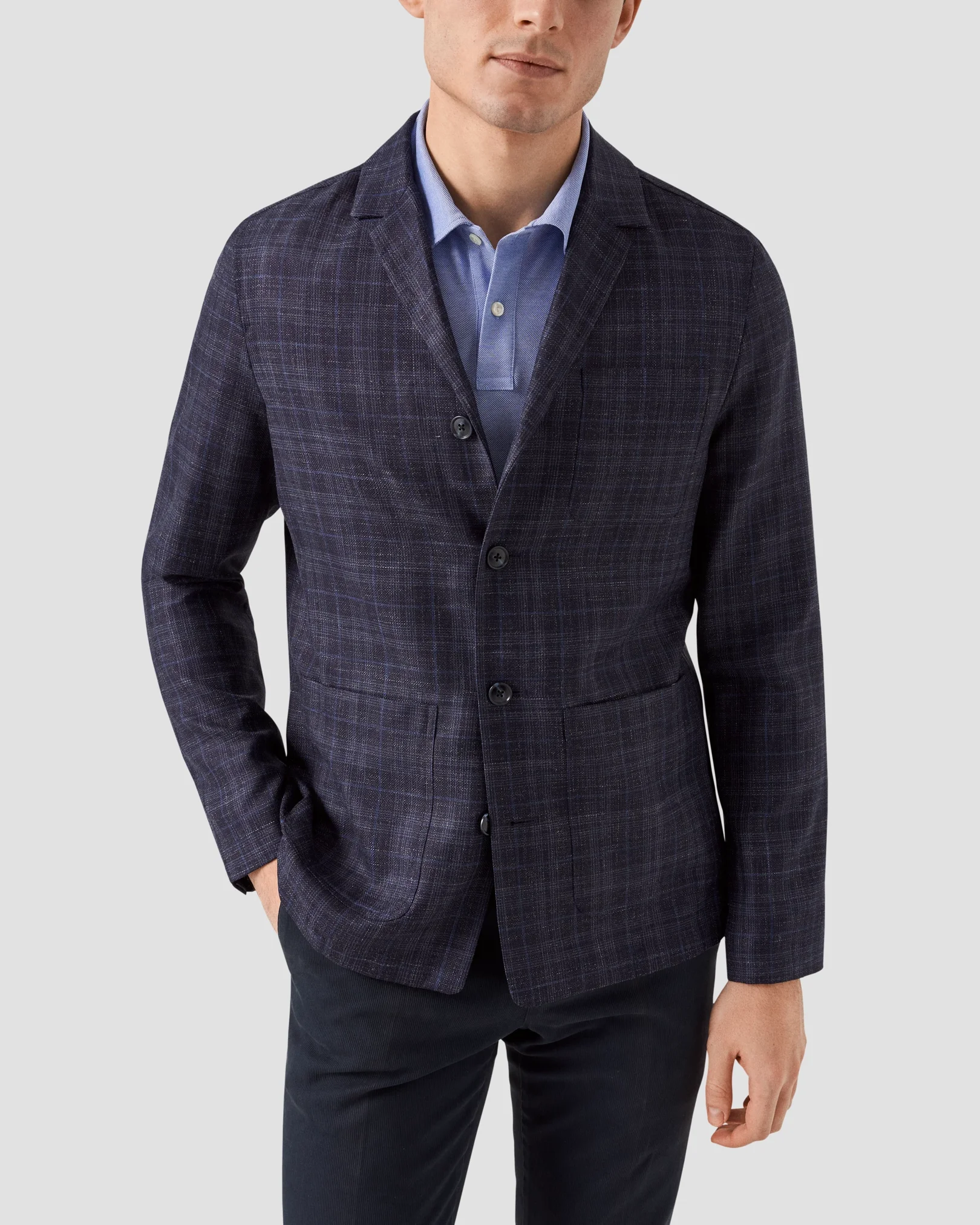 Eton - mid blue turndown collar short sleeve