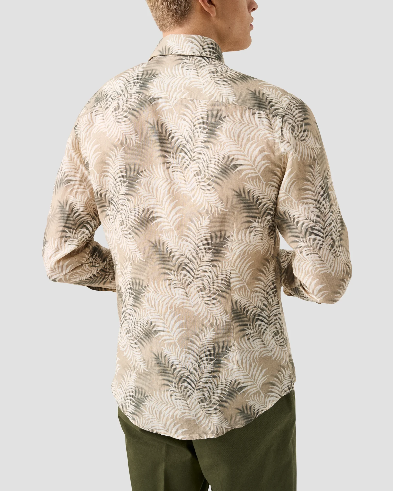 Eton - beige leaf print linen shirt