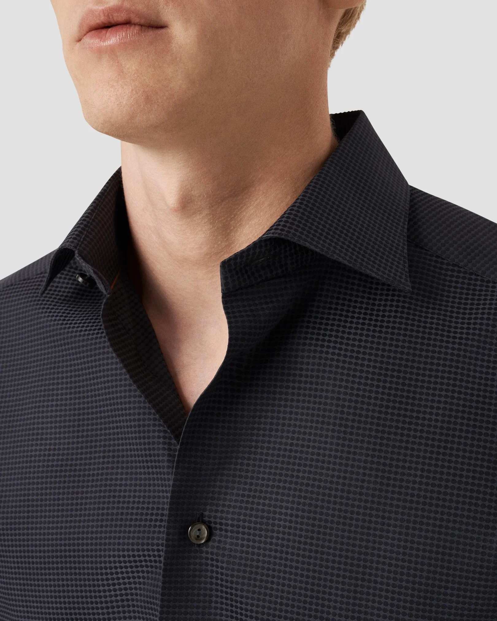 Eton - dark grey polka dot elevated pique shirt