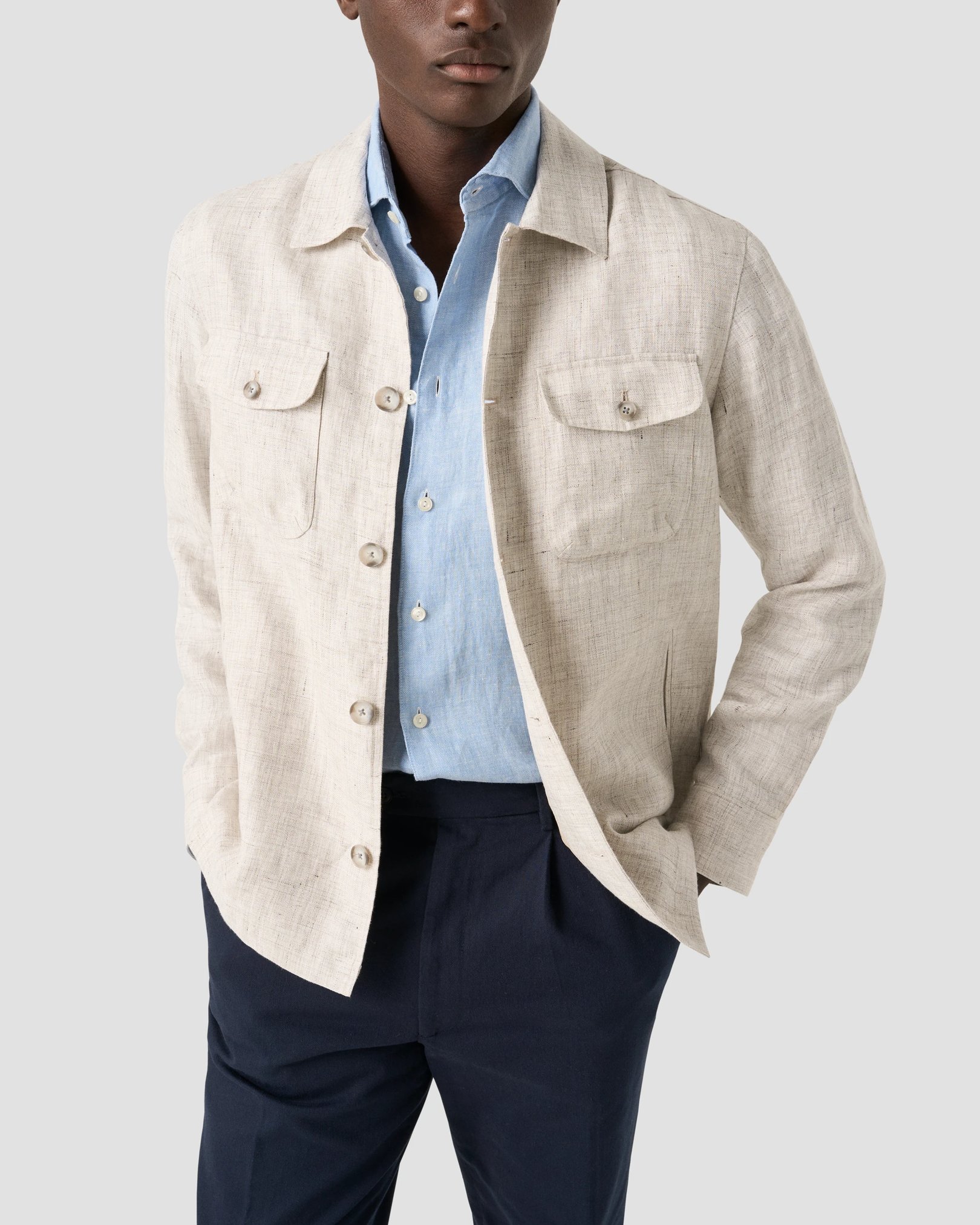 Eton - light blue solid twill linen shirt
