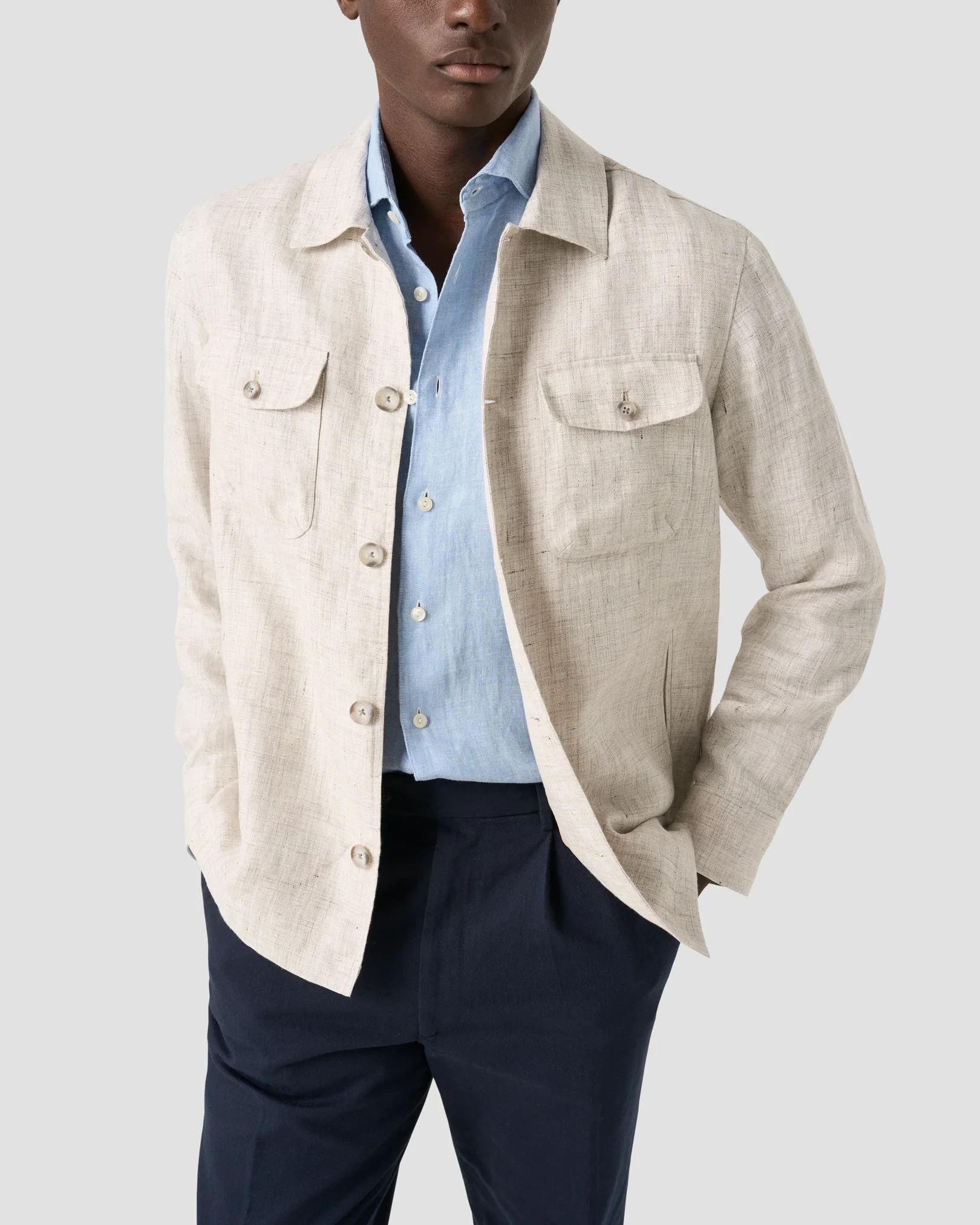 Eton - light blue solid twill linen shirt