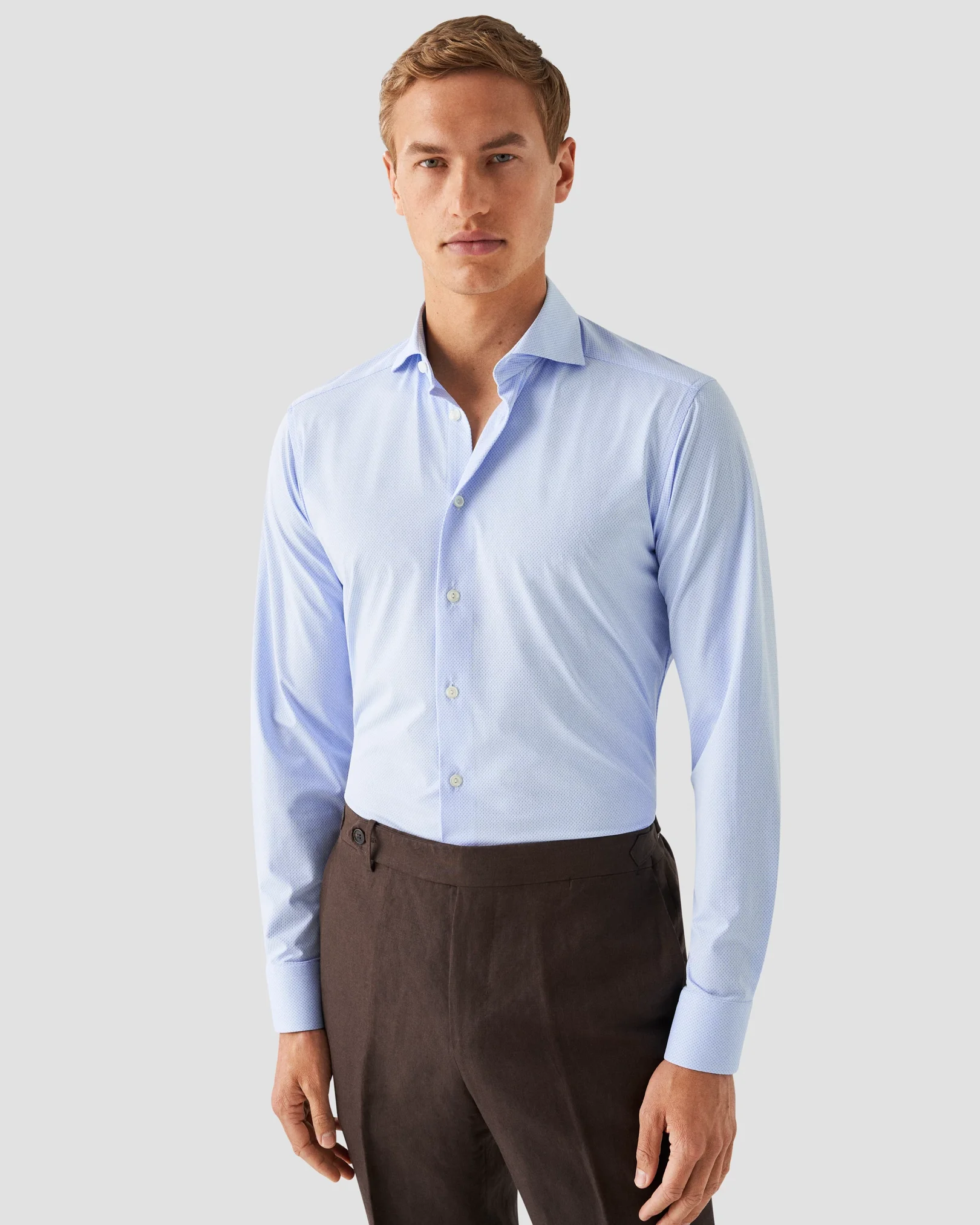 Eton - light blue 4 way stretch wide spread