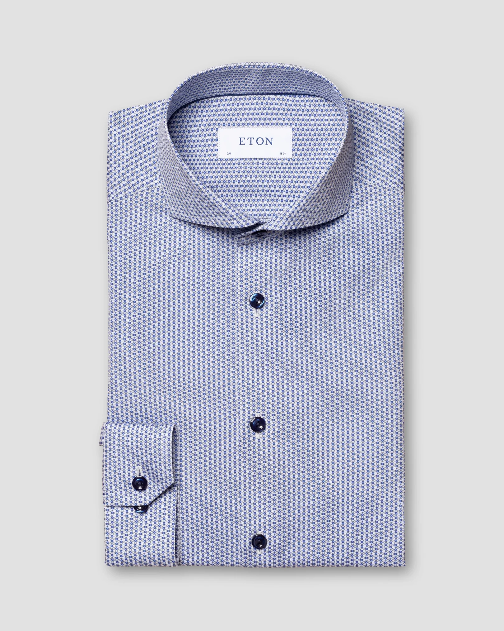 Eton - blue glass print poplin shirt extreme cut away