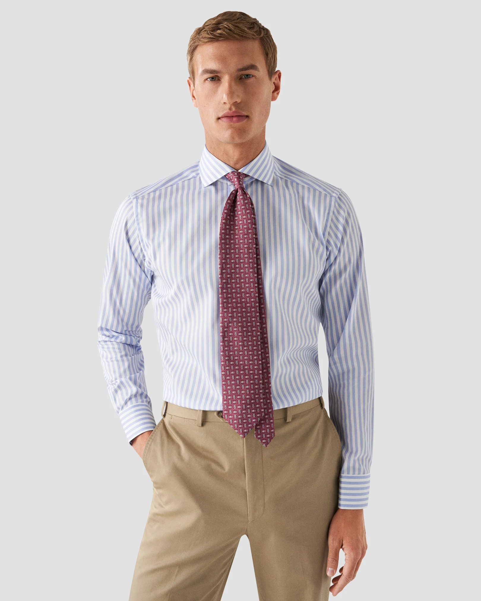 Eton - light blue twill wide spread bold striped