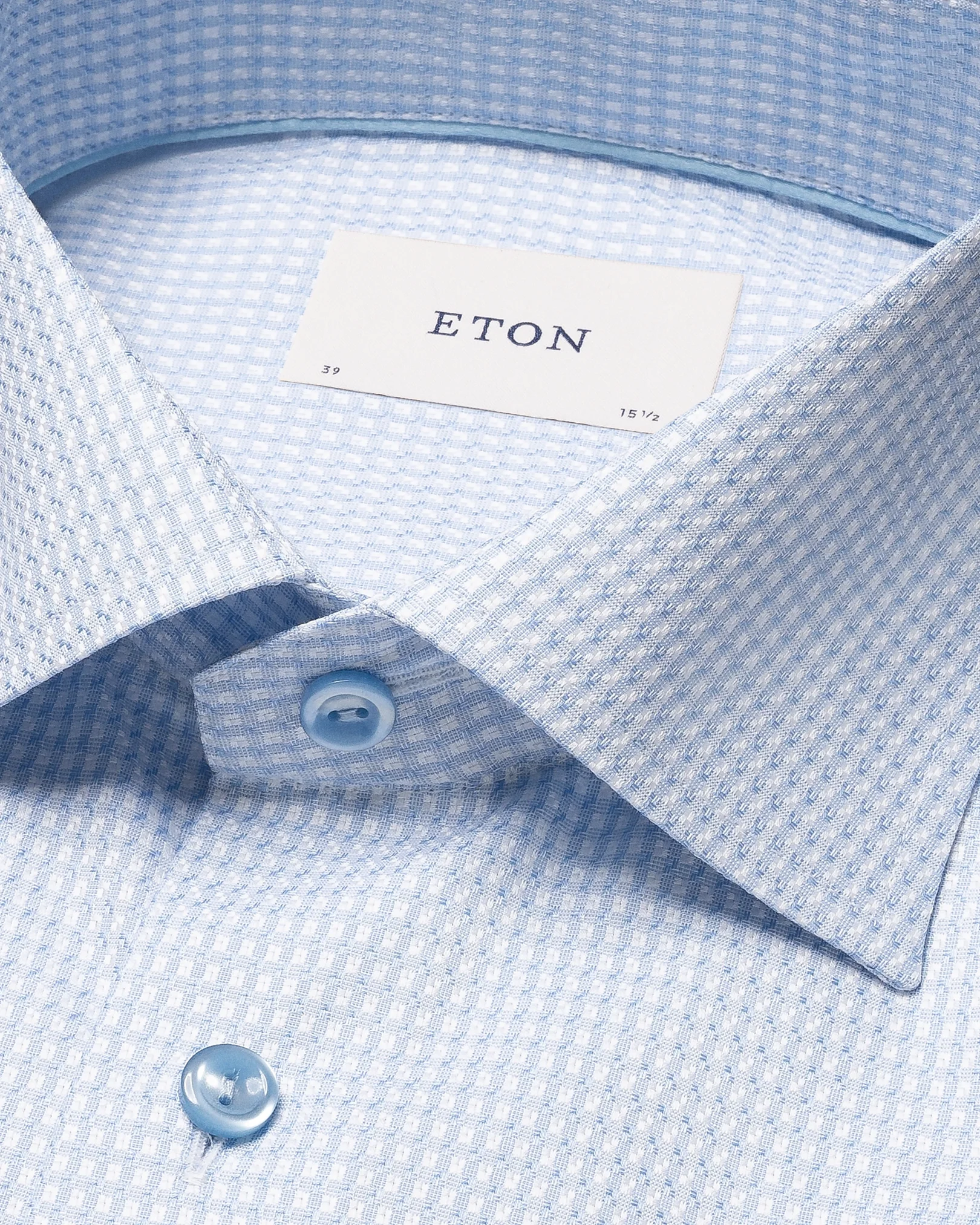 Eton - light blue check signature dobby shirt