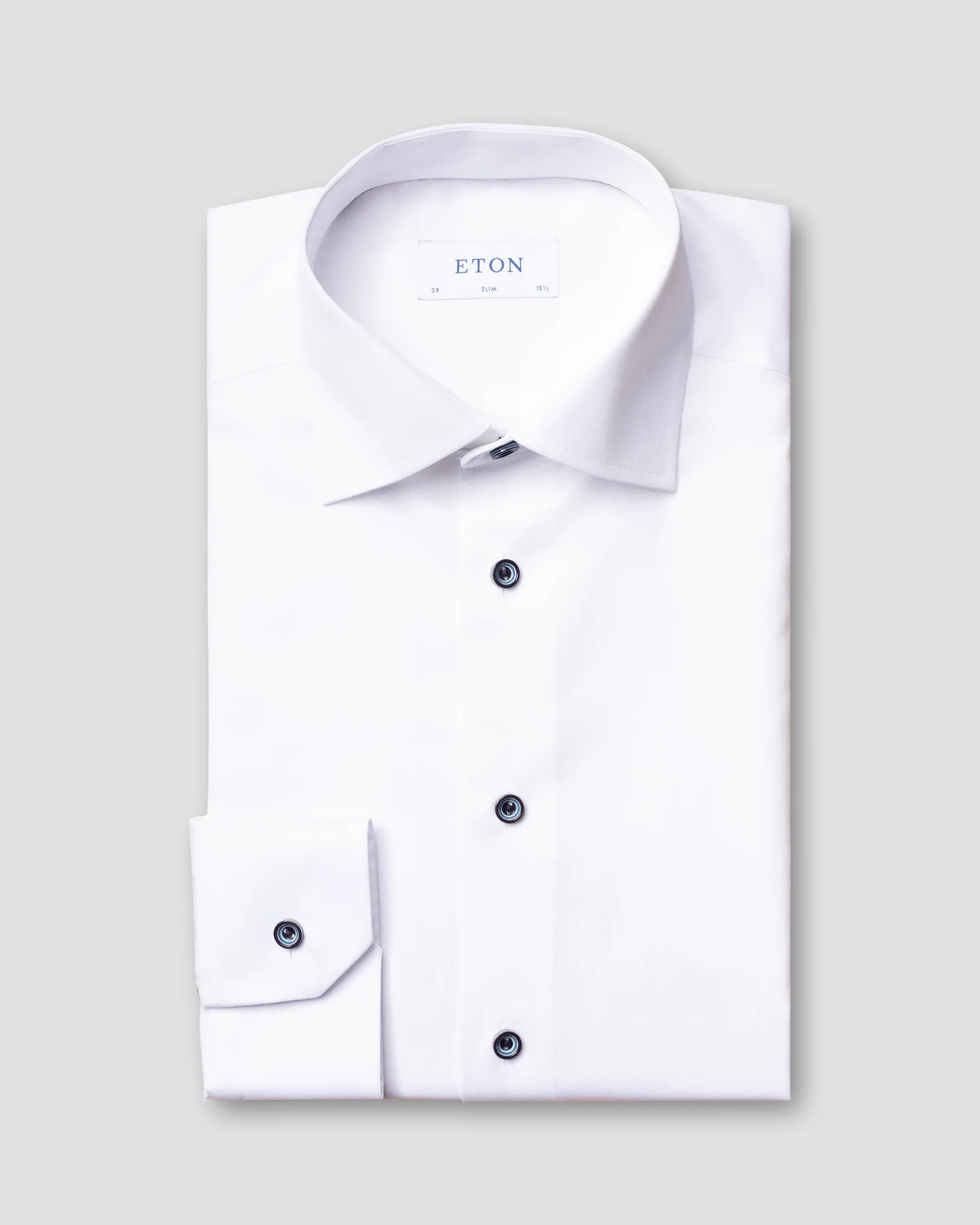 Eton - white twill shirt navy buttons