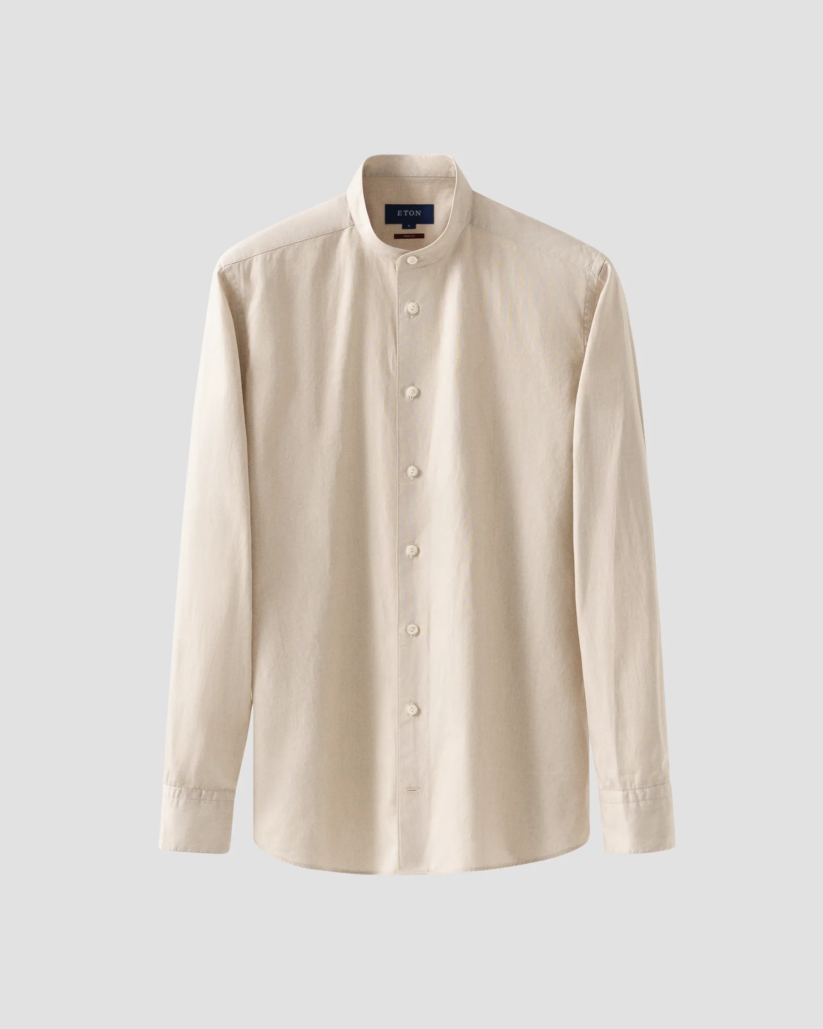 Eton - Beige Solid Twill Band Collar Shirt